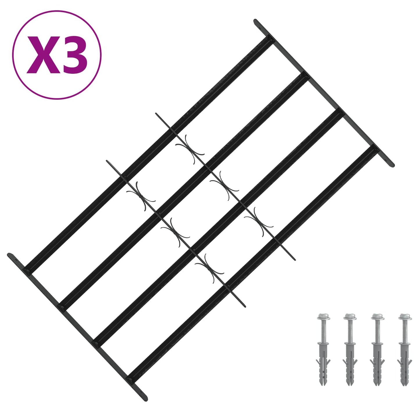 Security Grille for Windows with 4 Crossbars 3 pcs 63-114 cm