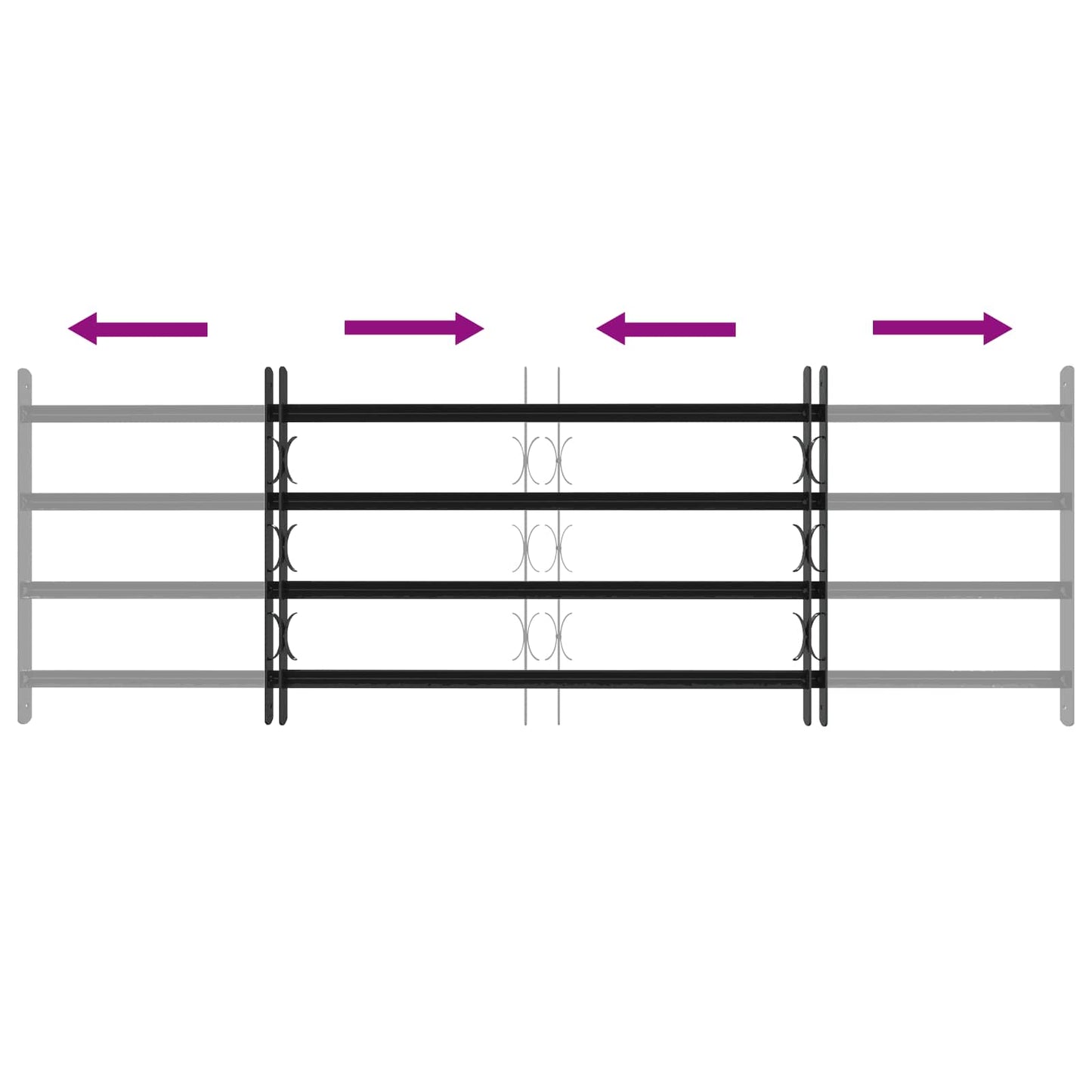 Security Grille for Windows with 4 Crossbars 3 pcs 93-174 cm