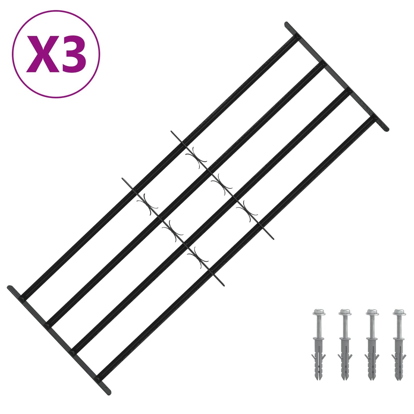 Security Grille for Windows with 4 Crossbars 3 pcs 93-174 cm