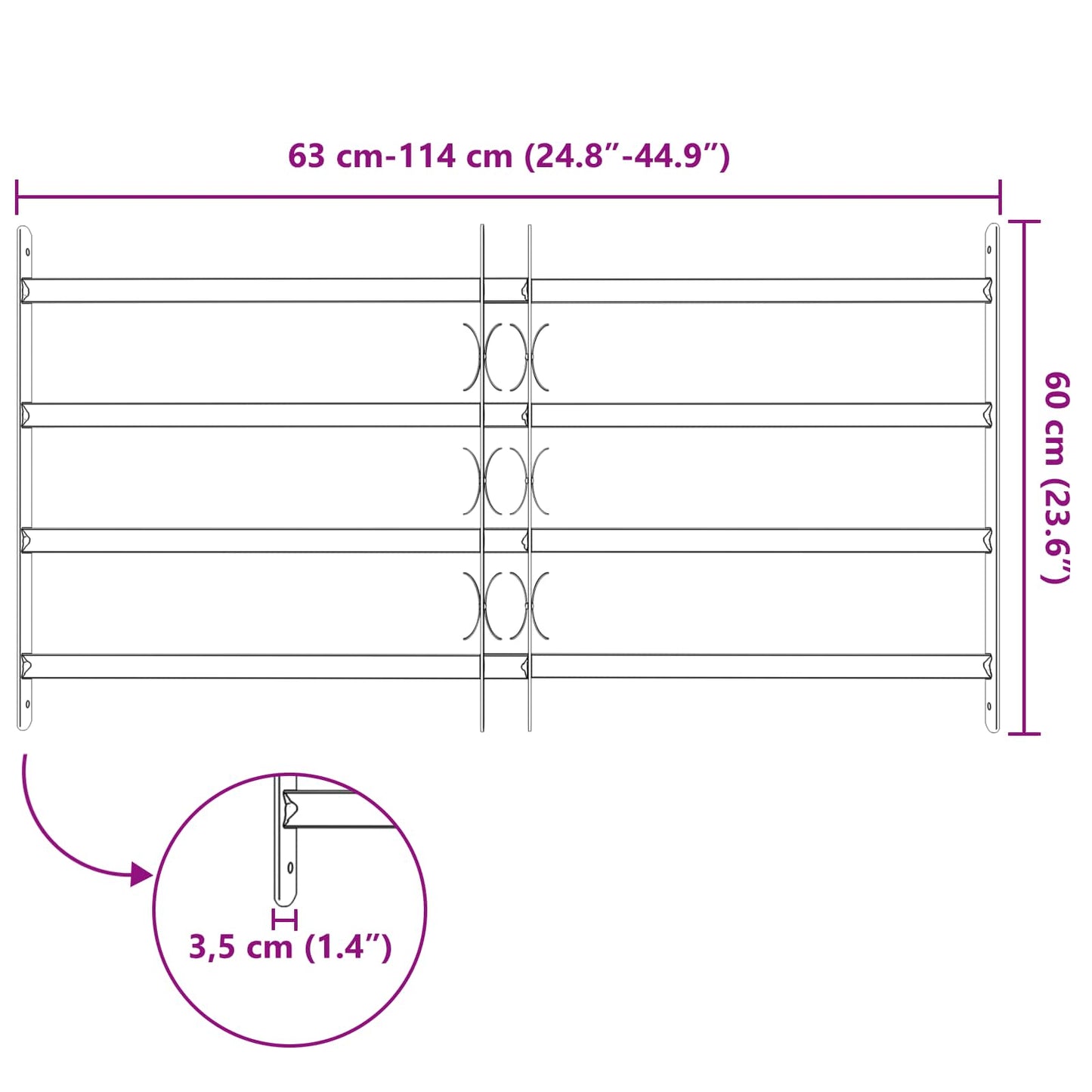 Security Grille for Windows with 4 Crossbars 63-114 cm