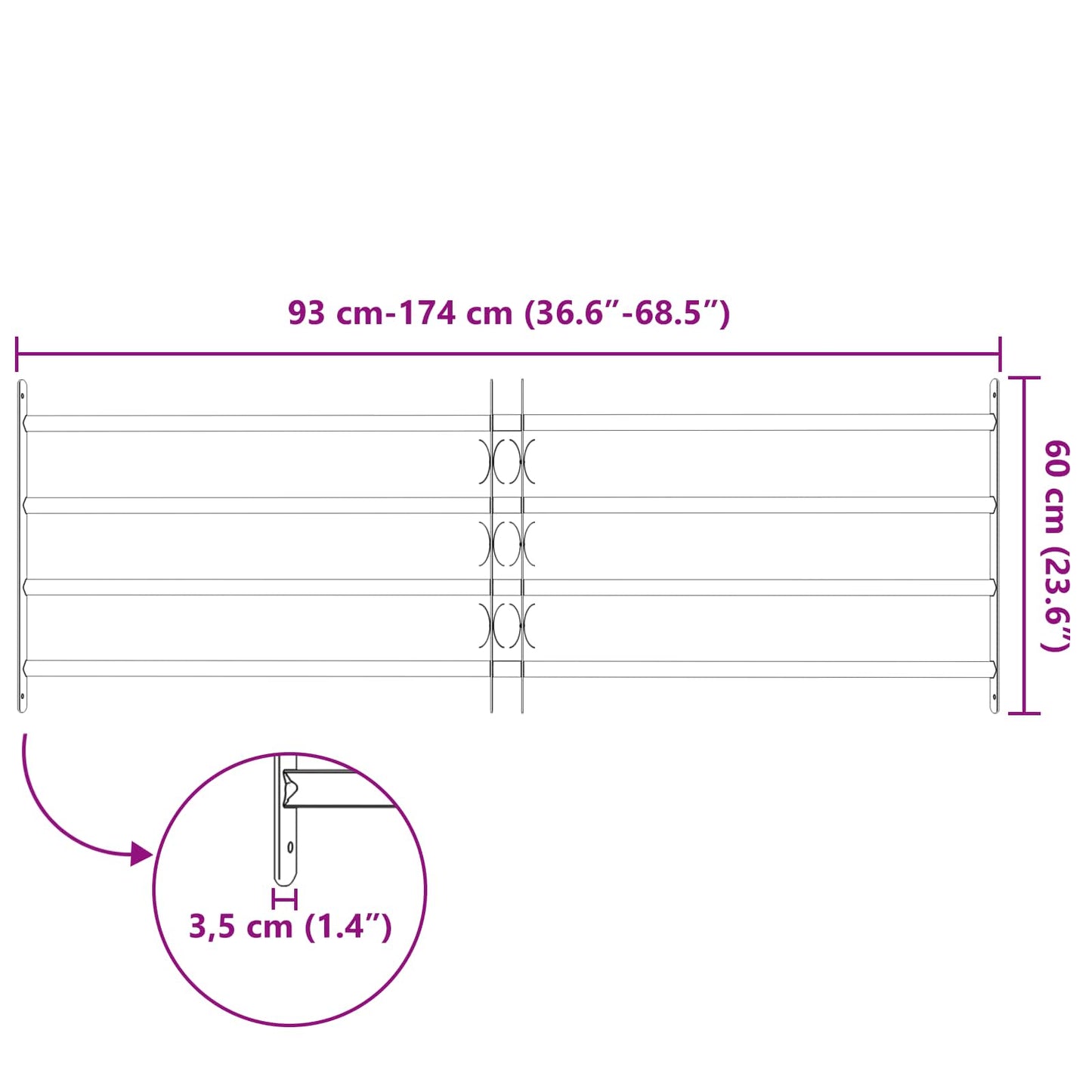 Security Grille for Windows with 4 Crossbars 93-174 cm