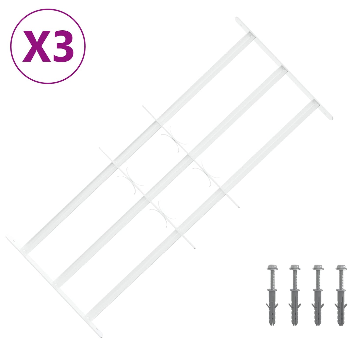 Security Grille for Windows with 3 Crossbars 3 pcs 63-114 cm