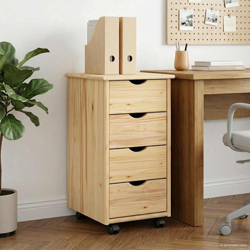 Rolling Cabinet Brown 65.5 x 34 x 39 cm Solid Pine Wood