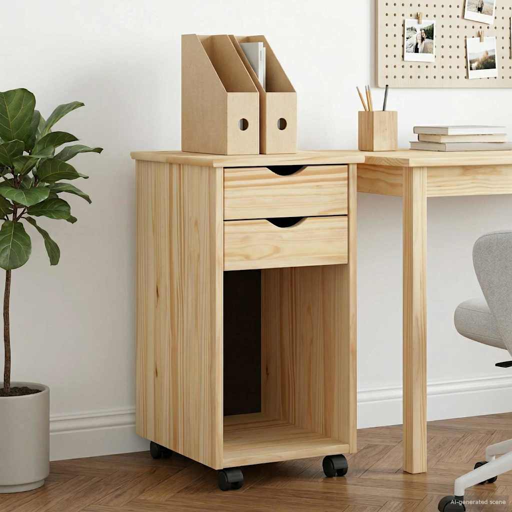 Rolling Cabinet Brown 34 x 39 x 65.5 cm Solid Pine Wood