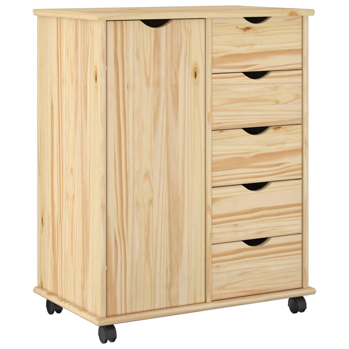 Rolling Cabinet Brown 63.5 x 39 x 79 cm Solid Pine Wood