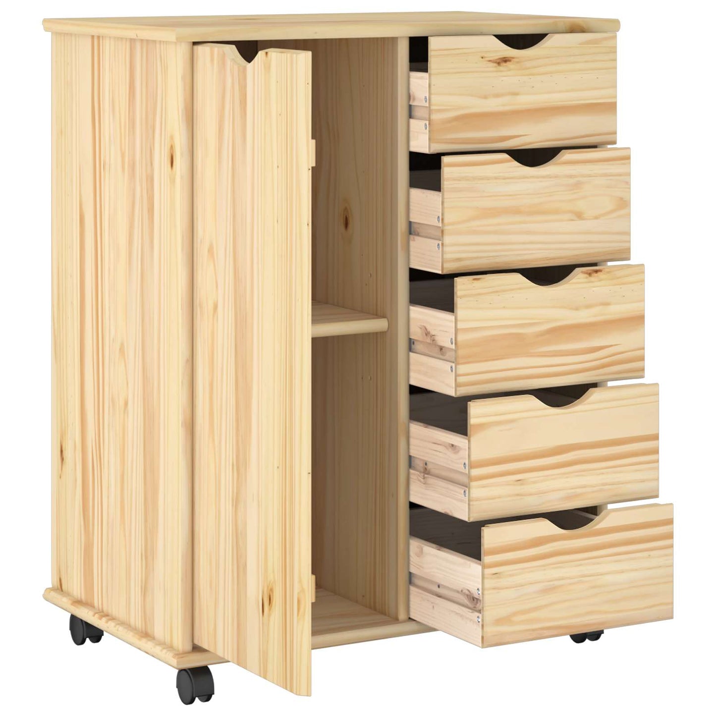 Rolling Cabinet Brown 63.5 x 39 x 79 cm Solid Pine Wood