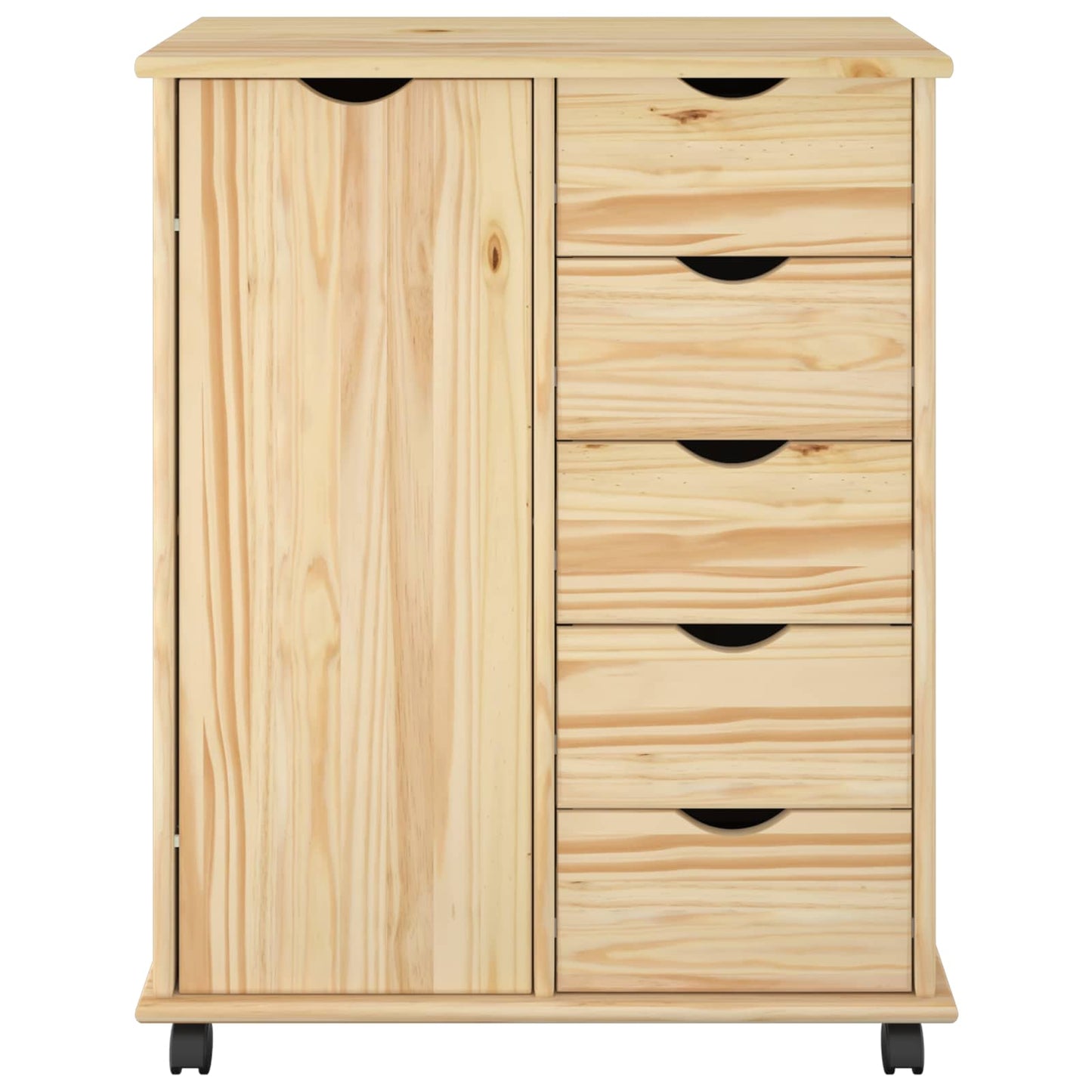 Rolling Cabinet Brown 63.5 x 39 x 79 cm Solid Pine Wood