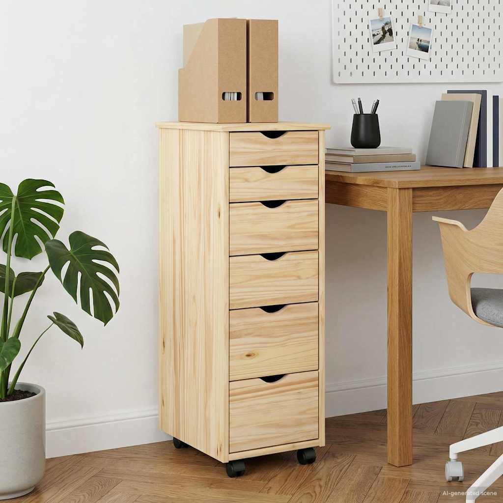 Rolling Cabinet Brown 34 x 39 x 93.5 cm Solid Pine Wood
