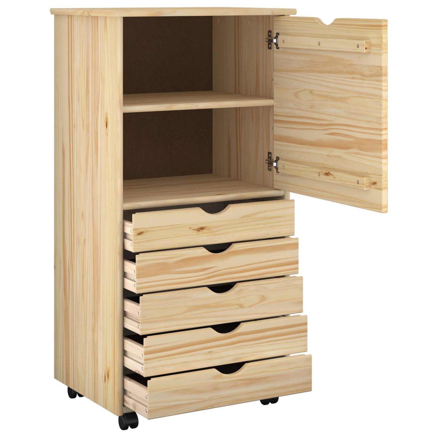 Rolling Cabinet Brown 53 x 39 x 103 cm Solid Pine Wood