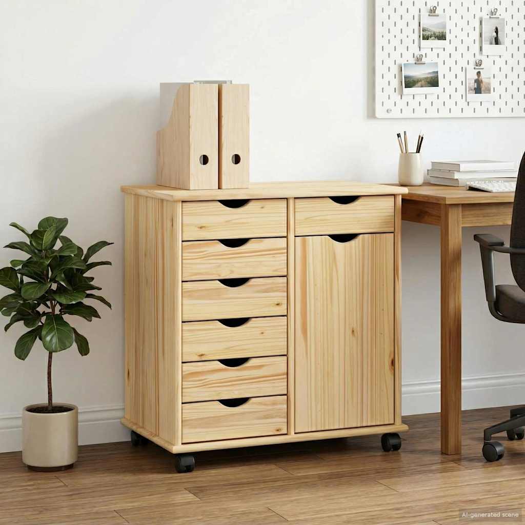 Rolling Cabinet Brown 63.5 x 39 x 65.5 cm Solid Pine Wood