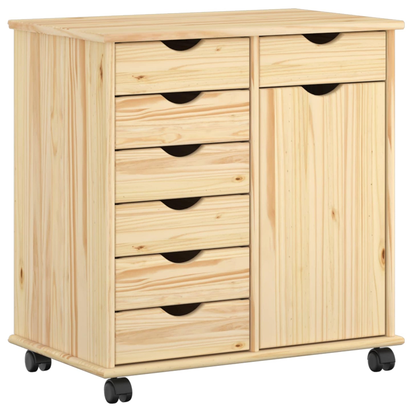 Rolling Cabinet Brown 63.5 x 39 x 65.5 cm Solid Pine Wood