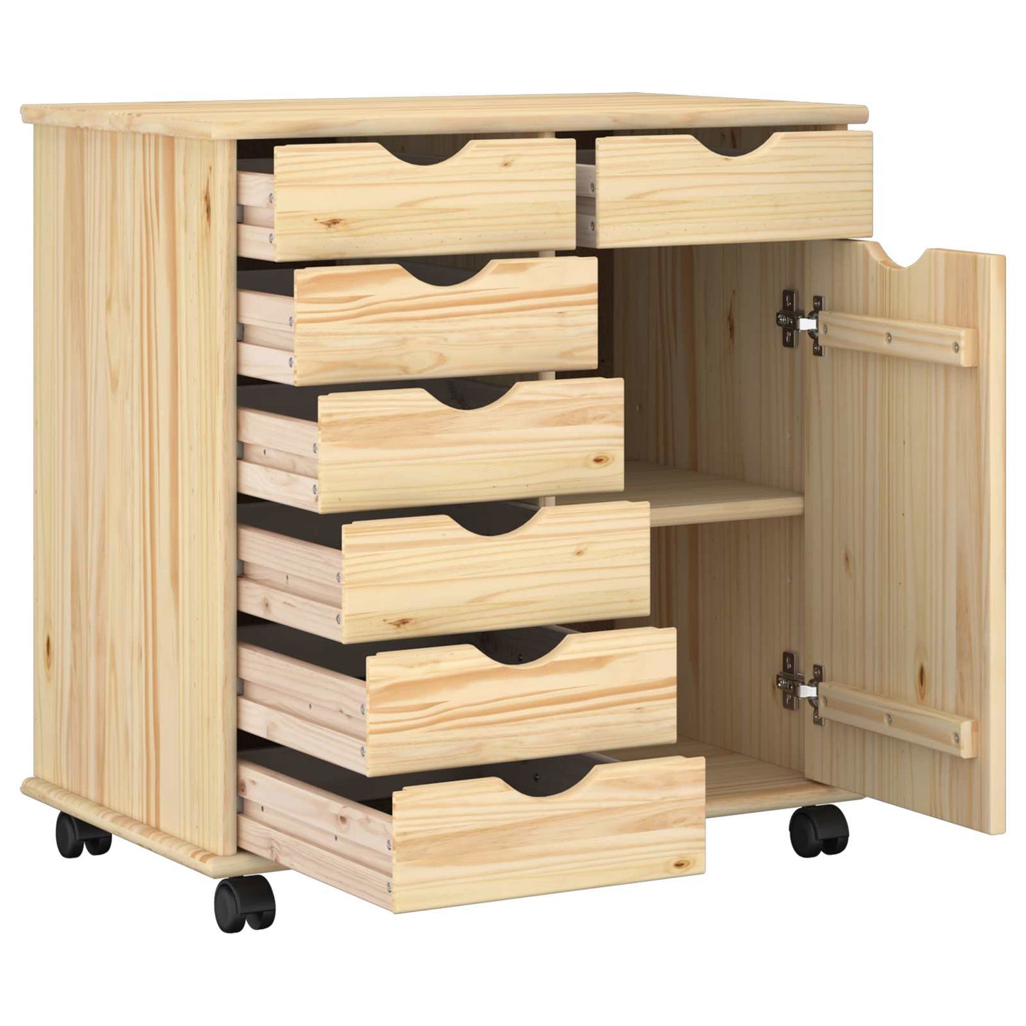 Rolling Cabinet Brown 63.5 x 39 x 65.5 cm Solid Pine Wood