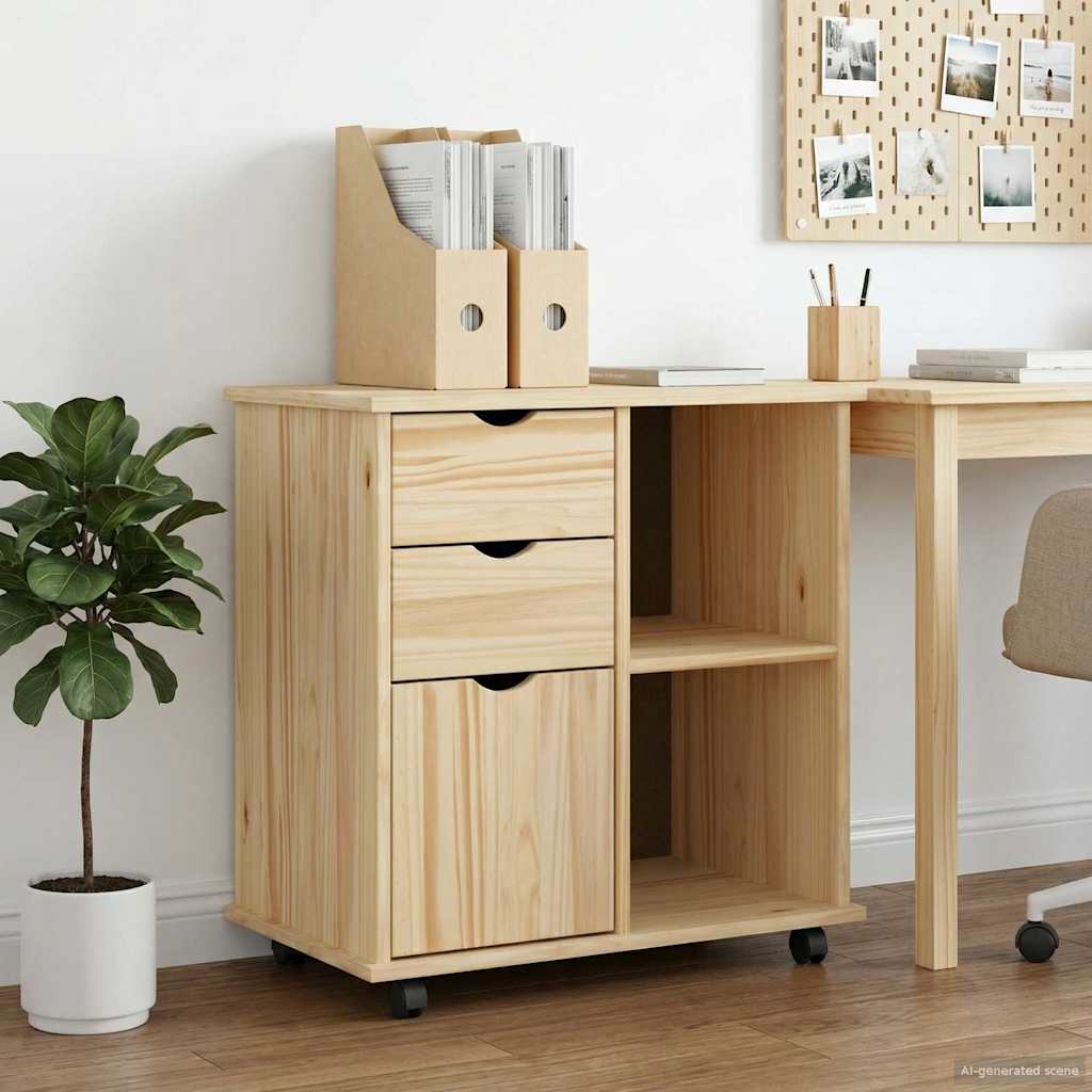 Rolling Cabinet Brown 63.5 x 39 x 65.5 cm Solid Pine Wood