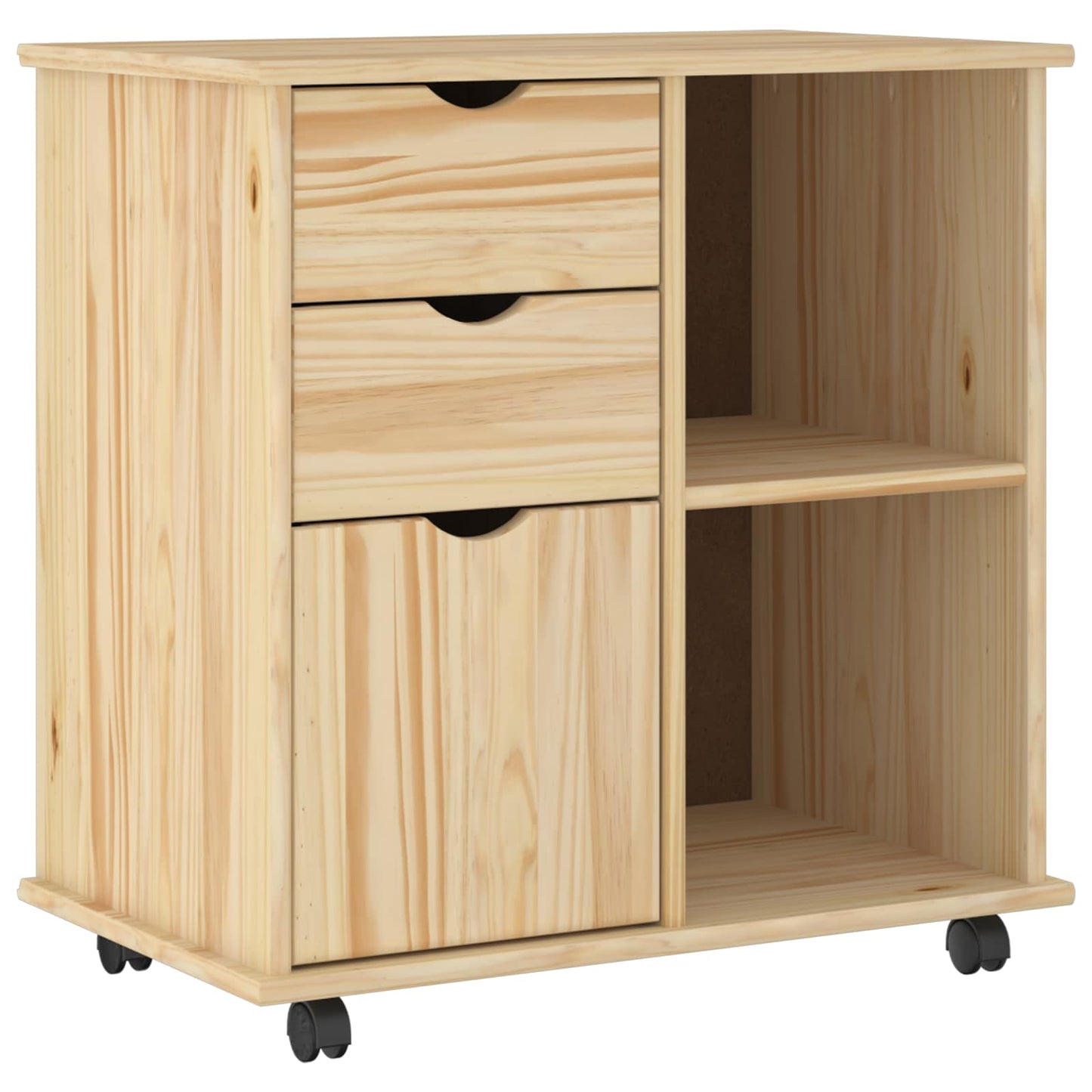 Rolling Cabinet Brown 63.5 x 39 x 65.5 cm Solid Pine Wood