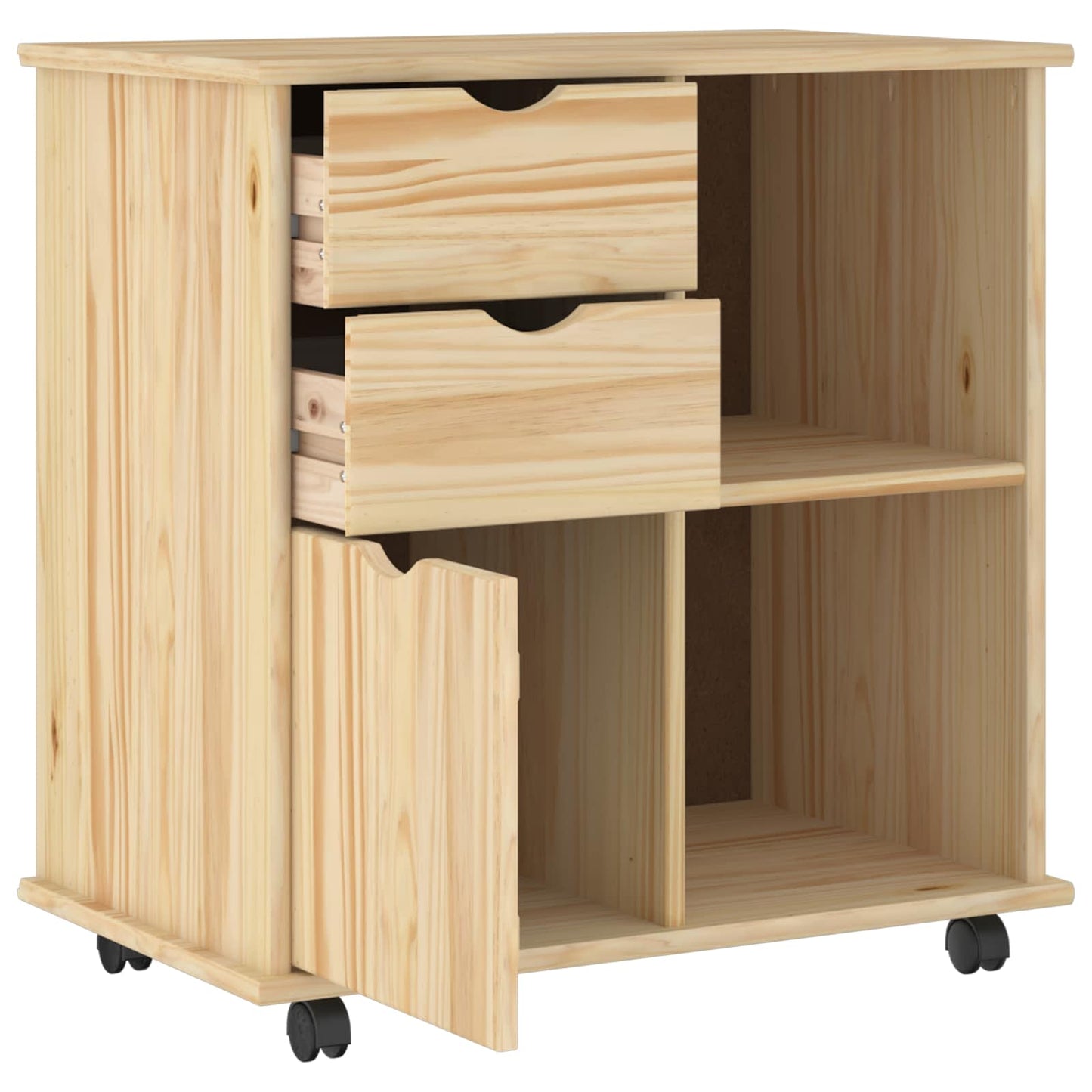 Rolling Cabinet Brown 63.5 x 39 x 65.5 cm Solid Pine Wood