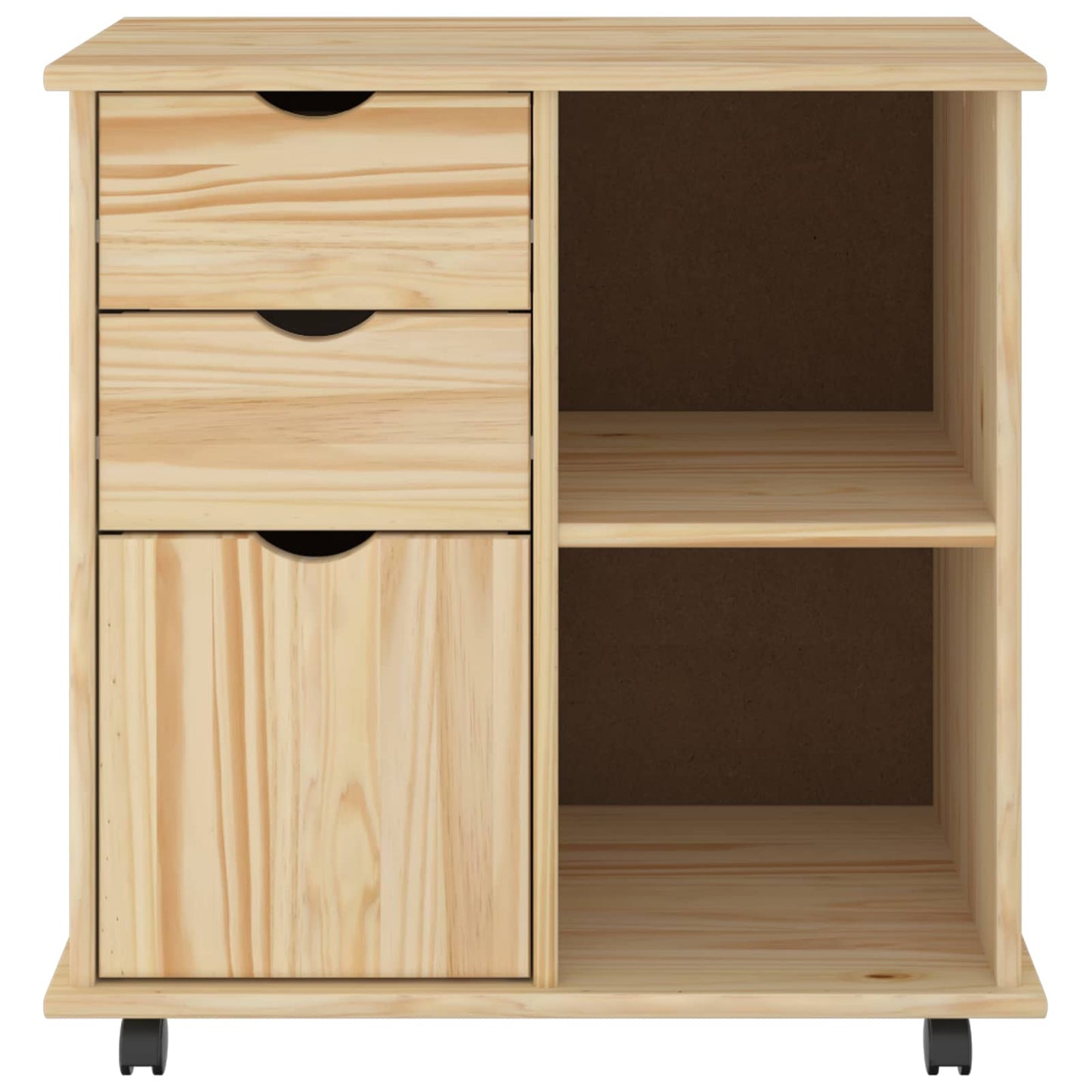 Rolling Cabinet Brown 63.5 x 39 x 65.5 cm Solid Pine Wood