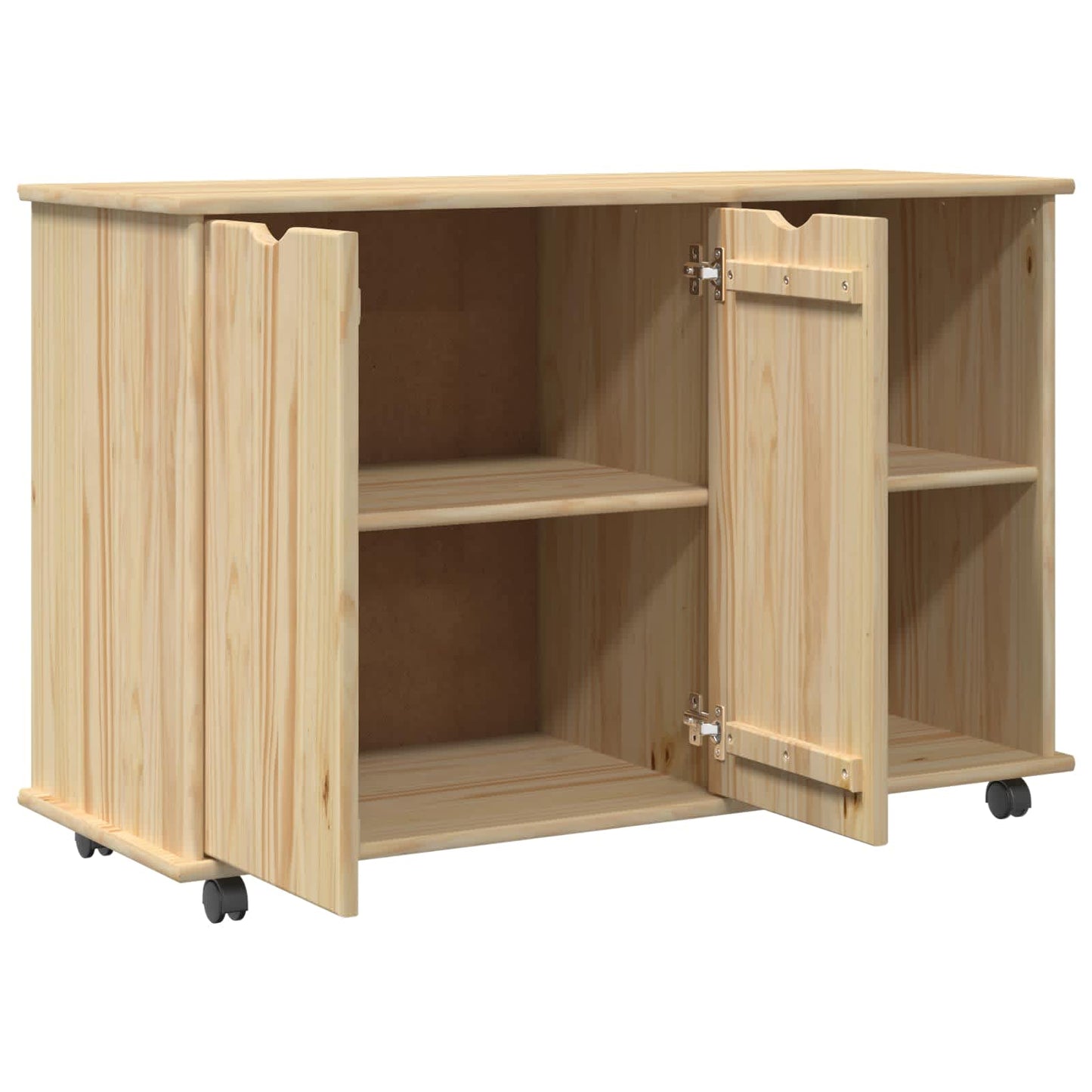 Rolling Cabinet Brown 100 x 39 x 65.5 cm Solid Pine Wood