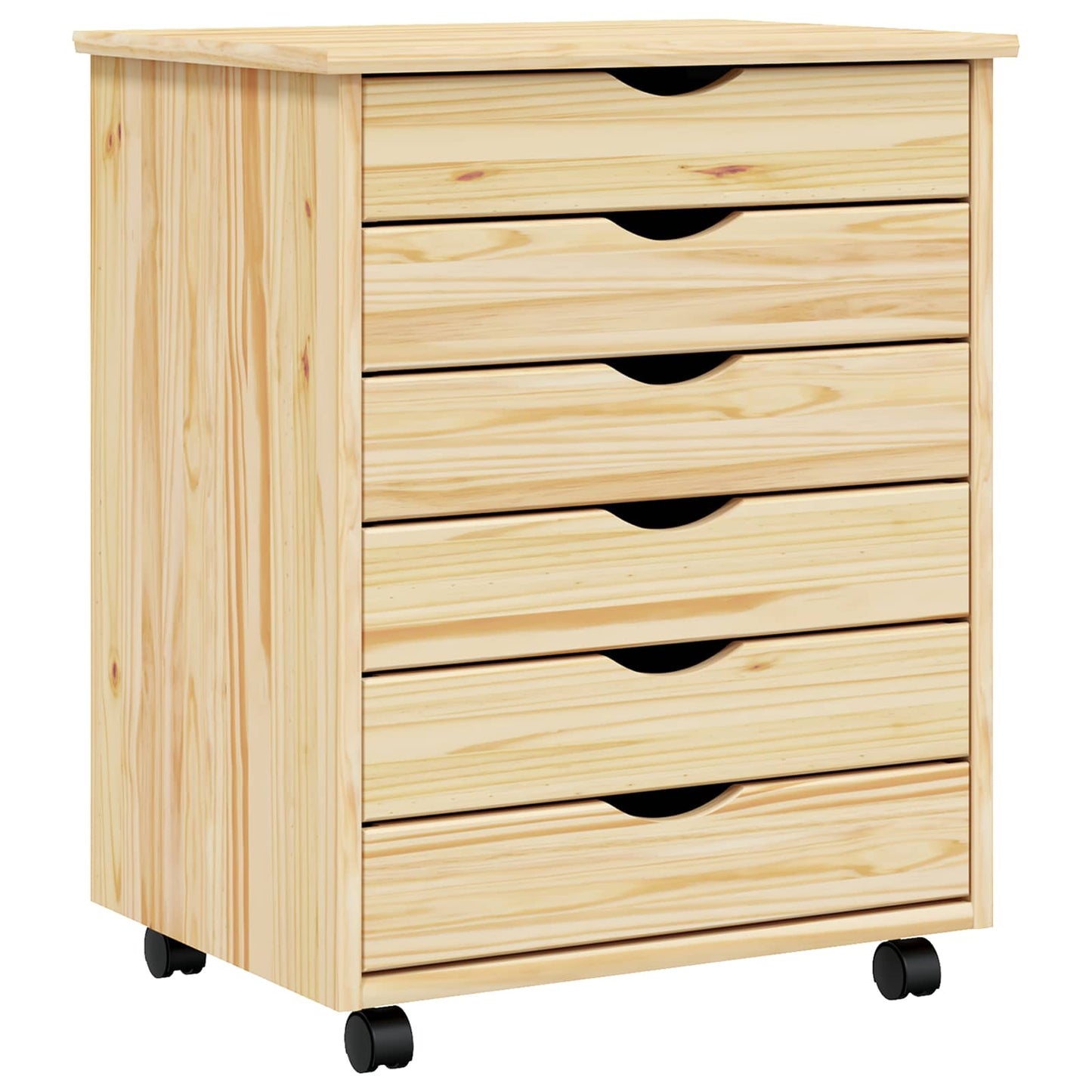 Rolling Cabinet with Drawers MOSS Clear Varnish Solid Pine wood