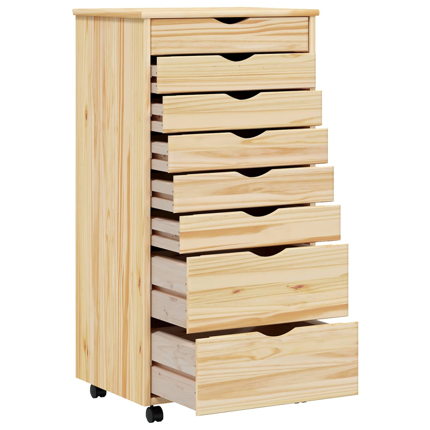 Rolling Cabinet with Drawers MOSS Clear Varnish Solid Pine wood