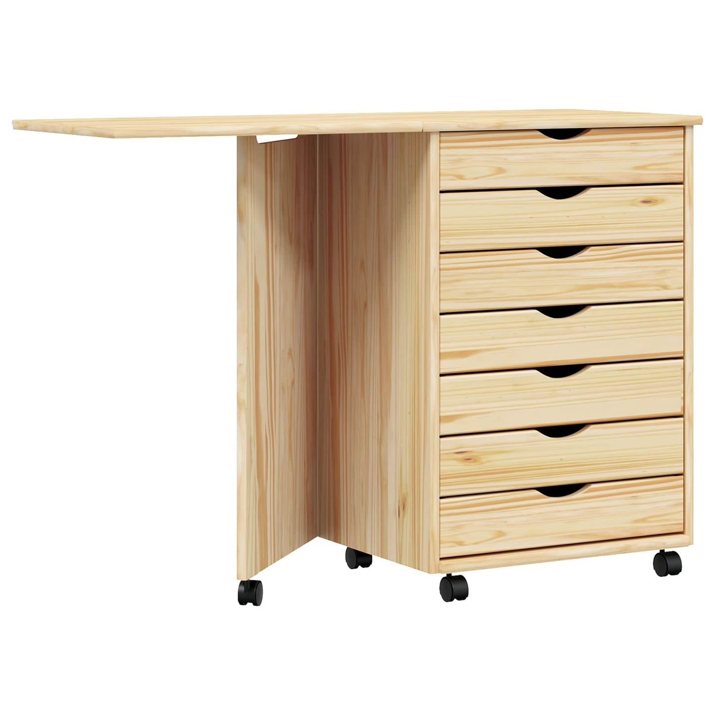 Rolling Cabinet with Desk MOSS Clear Varnish Solid Pine wood