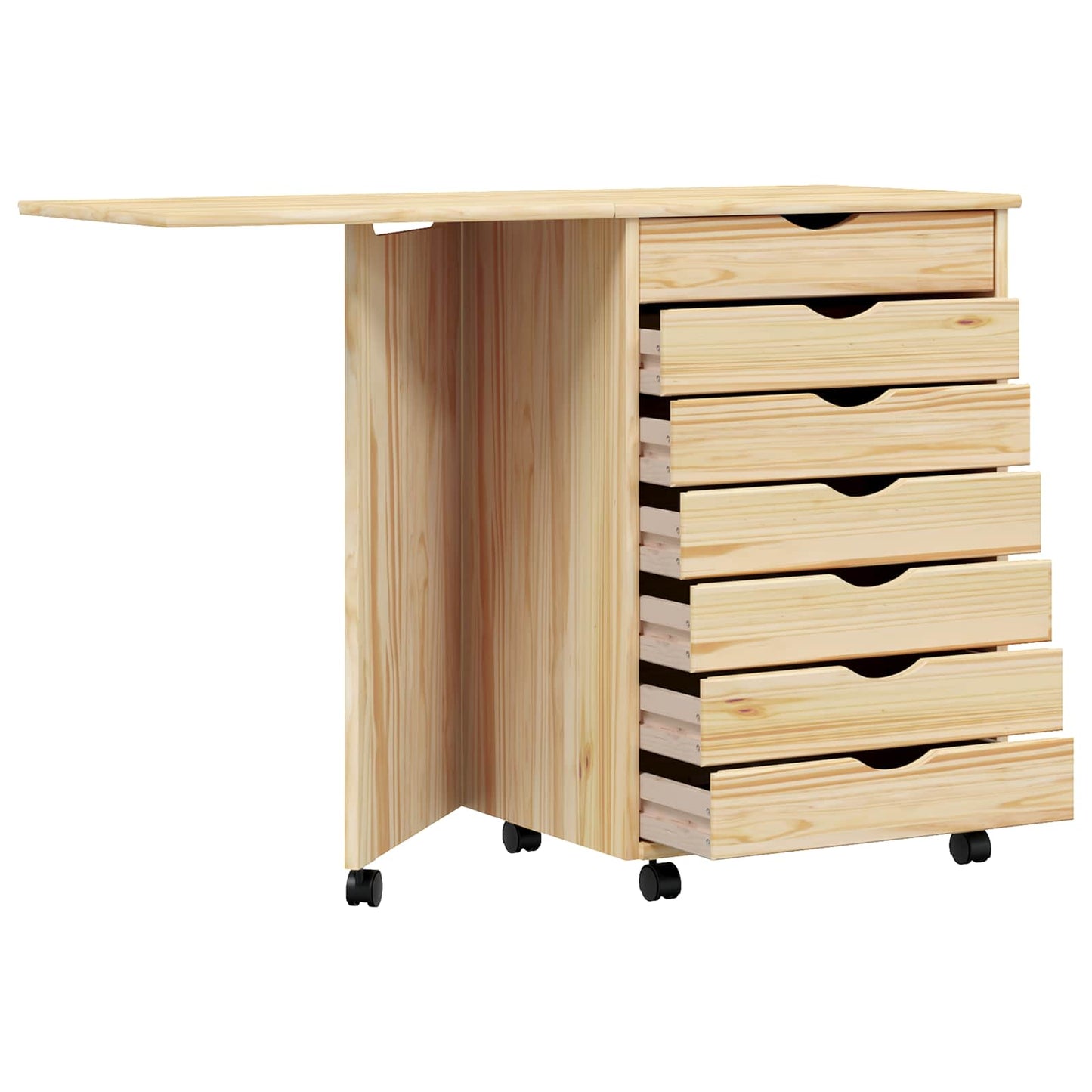 Rolling Cabinet with Desk MOSS Clear Varnish Solid Pine wood