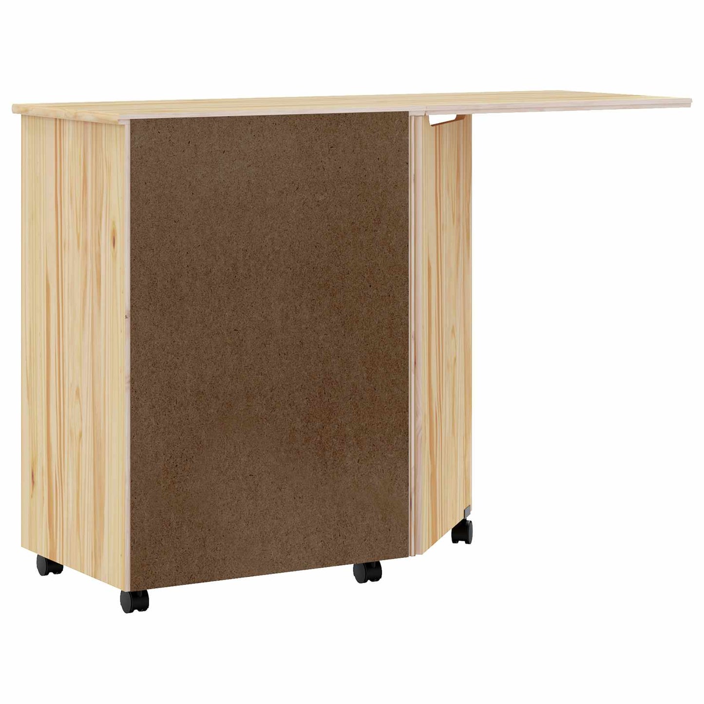 Rolling Cabinet with Desk MOSS Clear Varnish Solid Pine wood