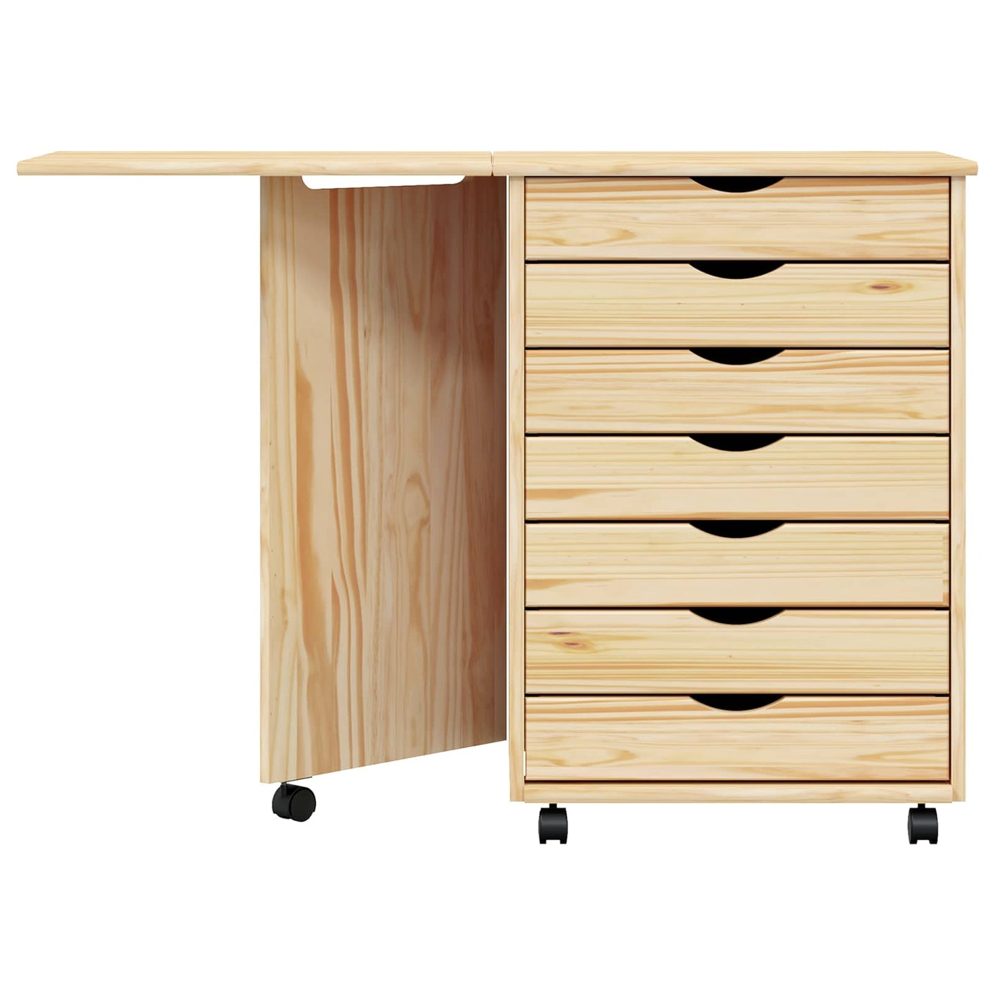 Rolling Cabinet with Desk MOSS Clear Varnish Solid Pine wood