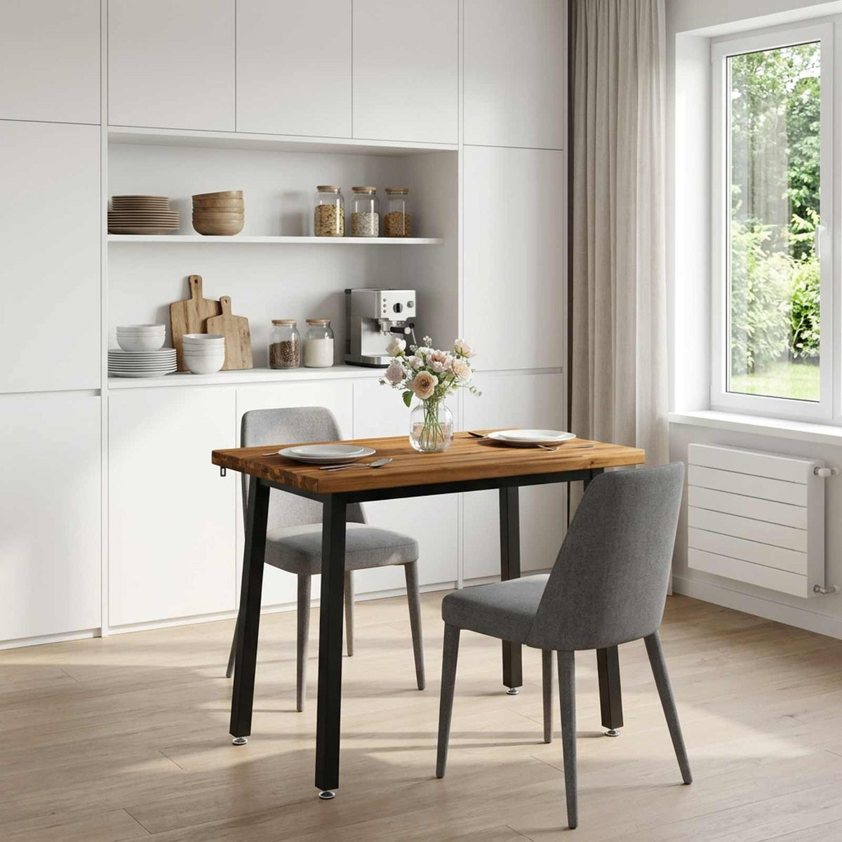 90 x 55 x 75 cm Solid Acacia Wood Natural and Black Rectangular