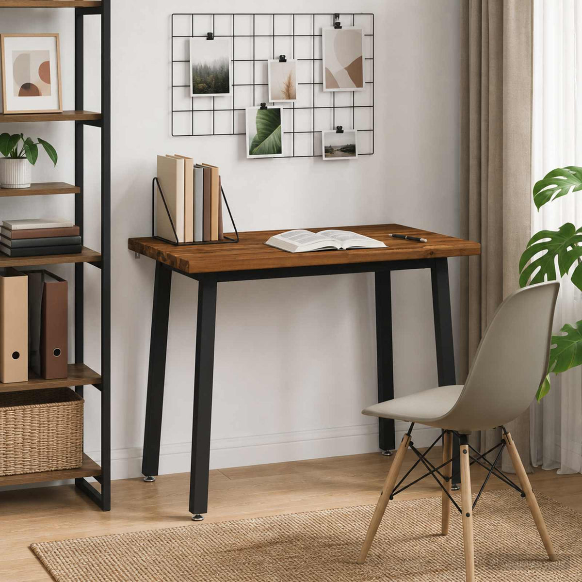 90 x 55 x 75 cm Solid Acacia Wood Natural and Black Rectangular