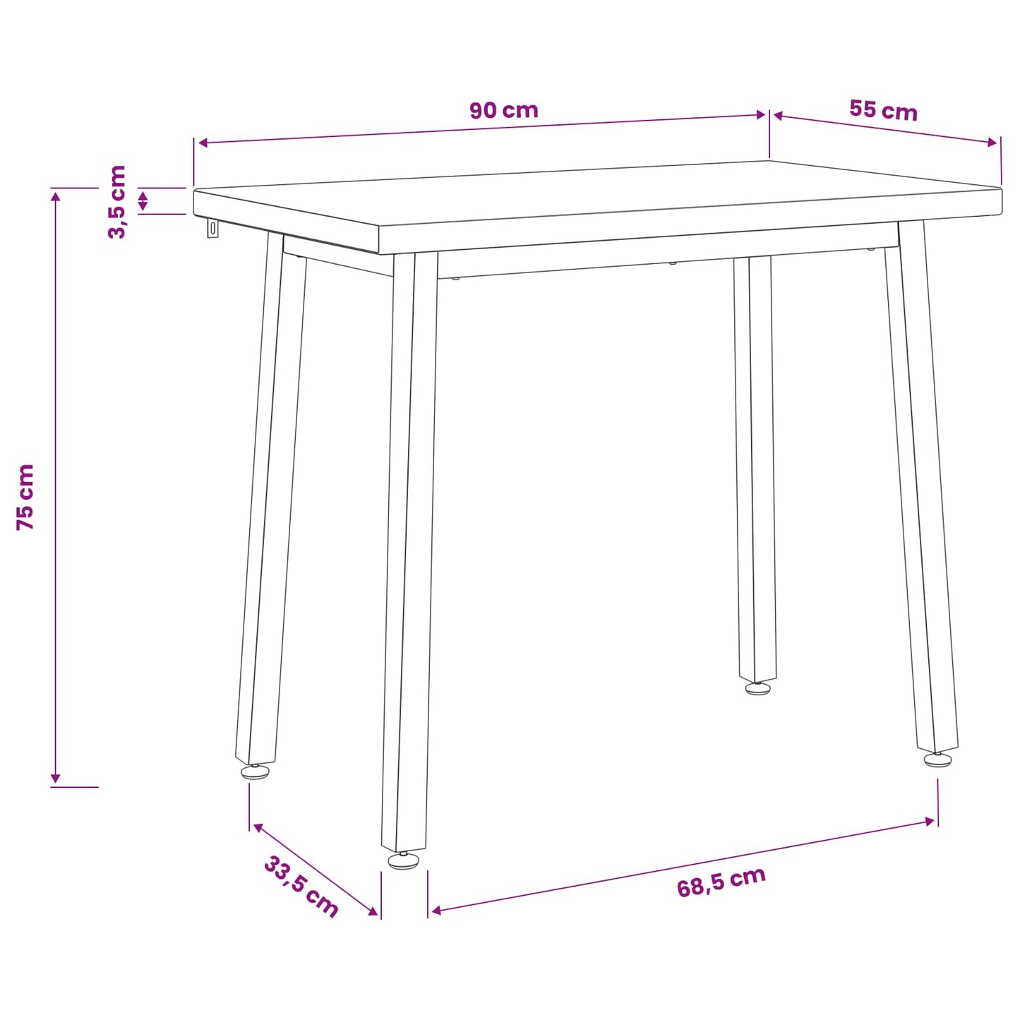 90 x 55 x 75 cm Solid Acacia Wood Natural and Black Rectangular