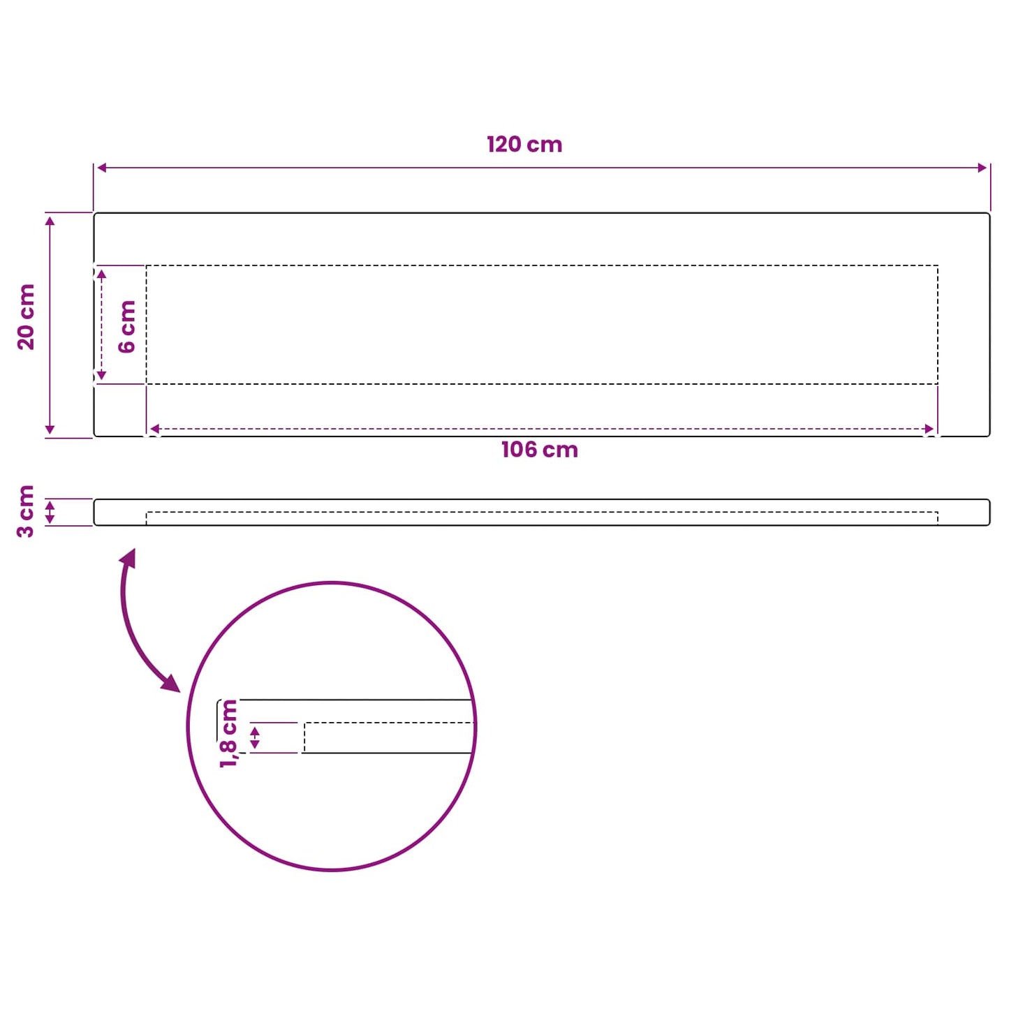 Rectangular Table Top 120 x 20 x 3.5 cm Rectangular White
