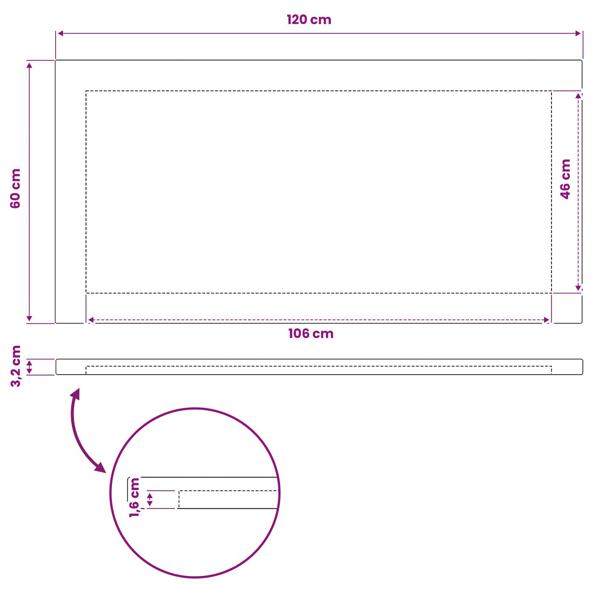 Rectangular Table Top 120 x 60 x 3.2 cm Rectangular