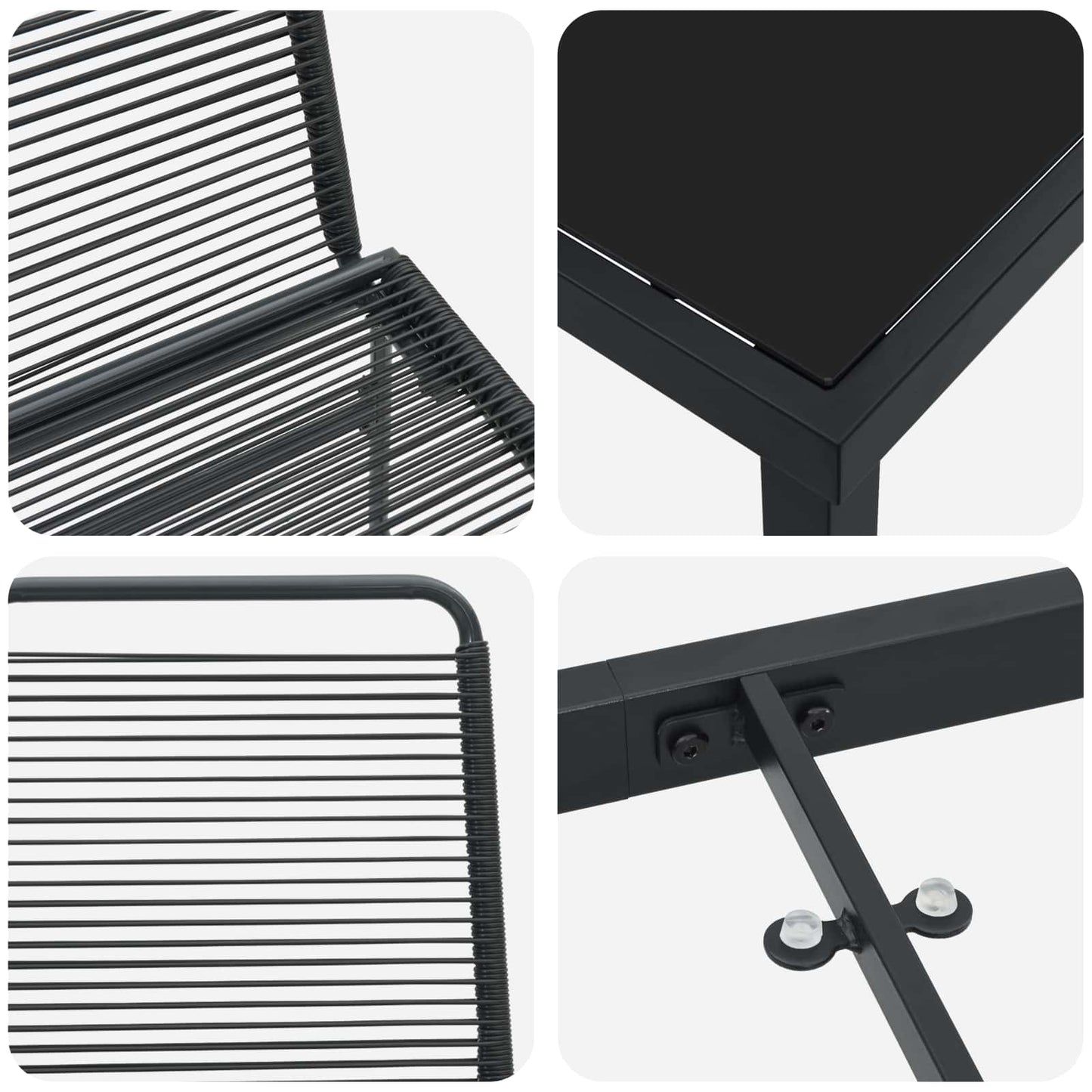 Garden Set 5 pcs Black Metal and Rattan
