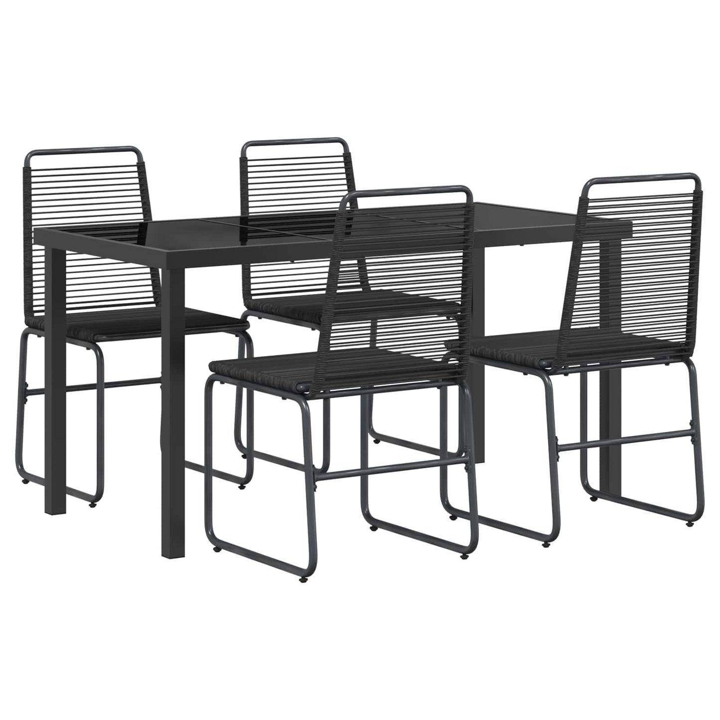Garden Set 5 pcs Black Metal and Rattan