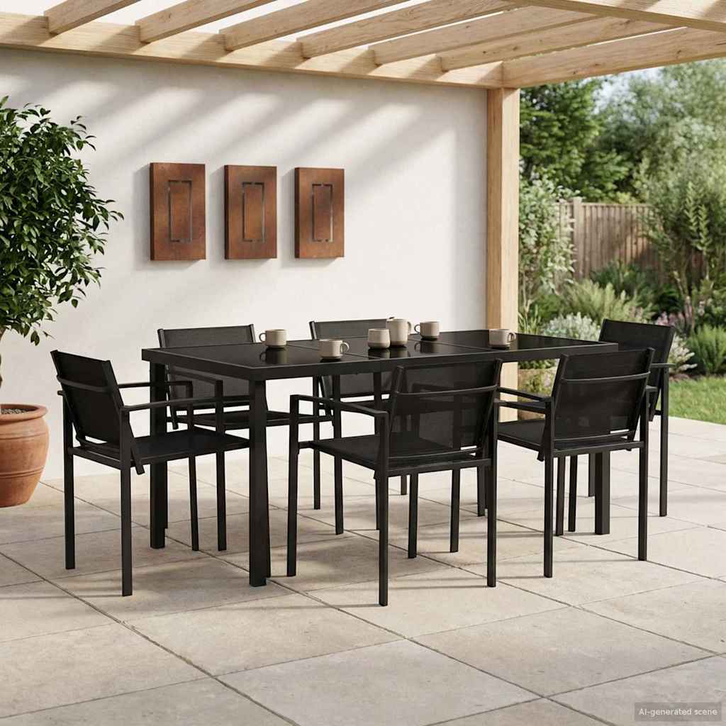 Outdoor Furniture Set 7 pcs Black and Anthracite Textilene