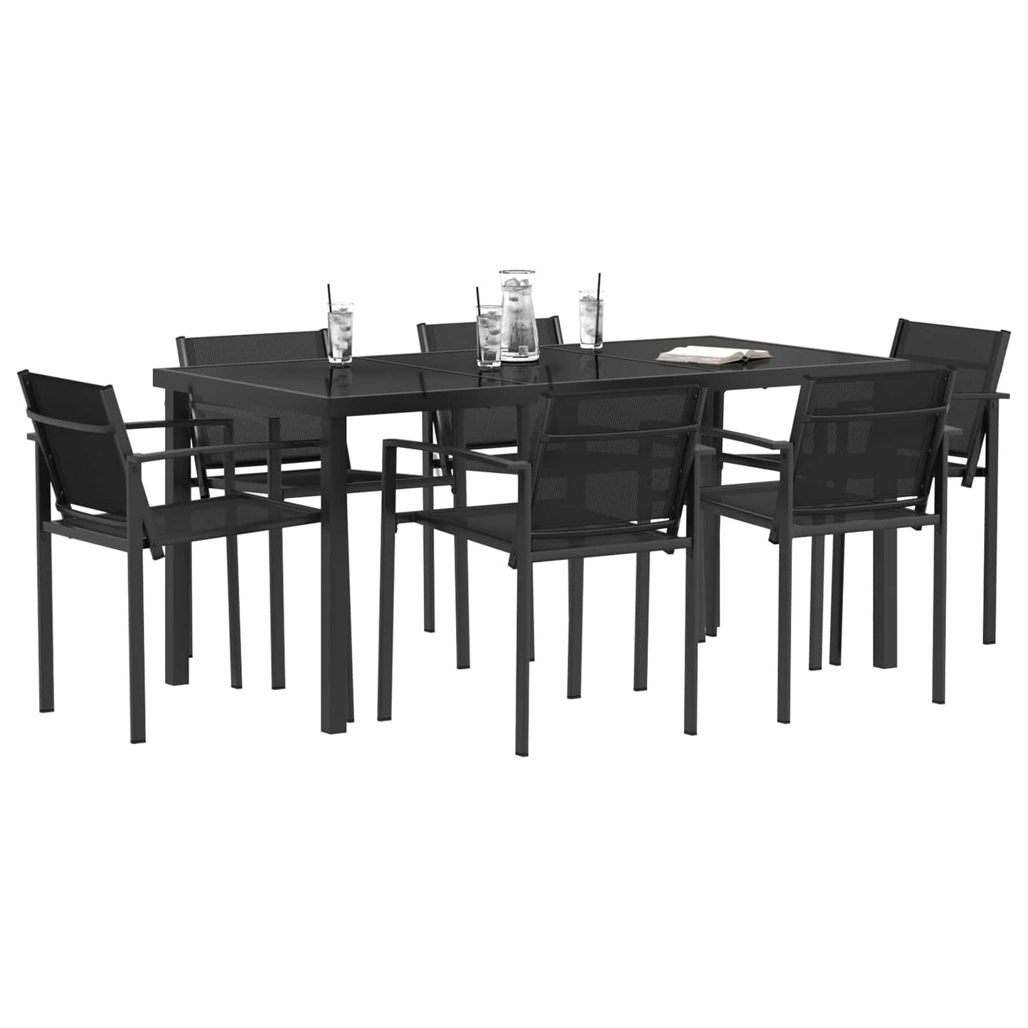 Outdoor Furniture Set 7 pcs Black and Anthracite Textilene