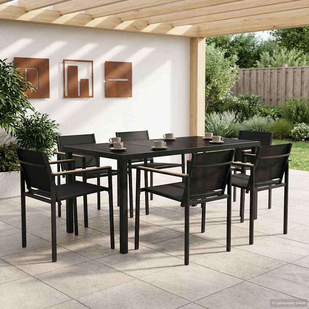 Outdoor Furniture Set 7 pcs Black and Anthracite Textilene