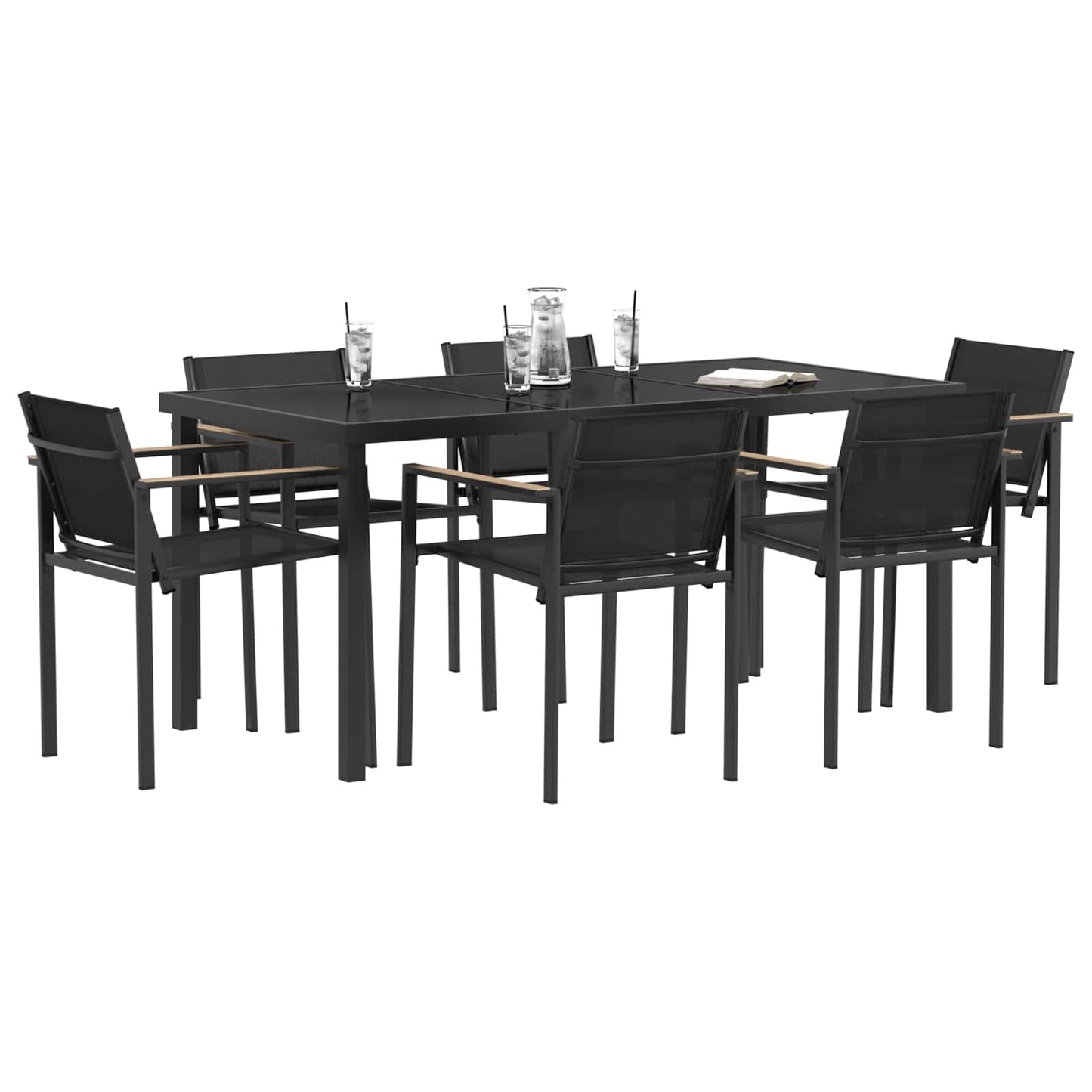 Outdoor Furniture Set 7 pcs Black and Anthracite Textilene