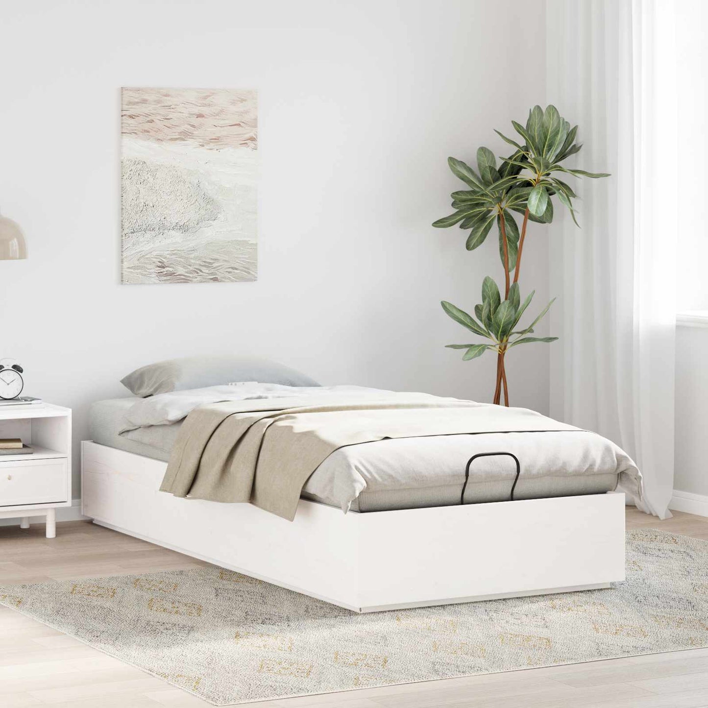Ottoman Bed Frame White 80 x 200 cm Solid Pine Wood