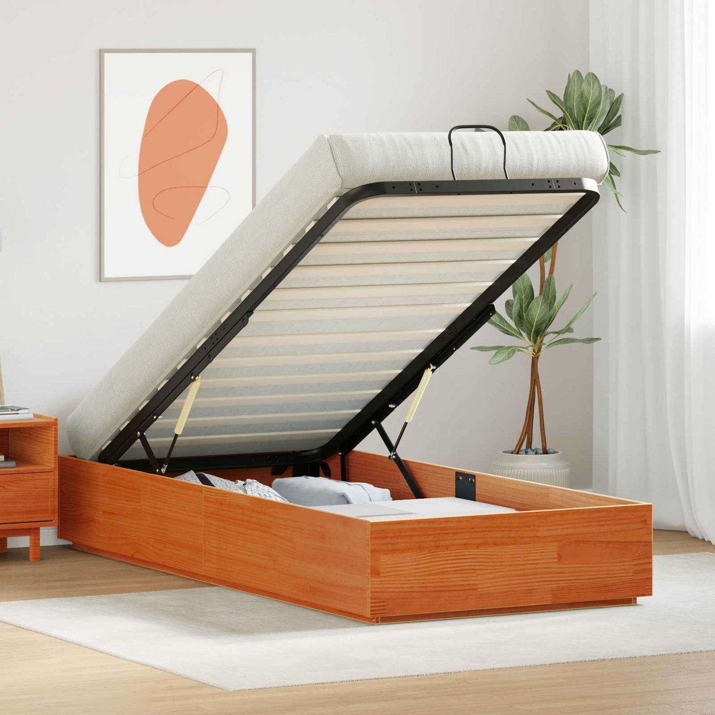 Ottoman Bed Frame Wax Brown 80 x 200 cm Solid Pine Wood