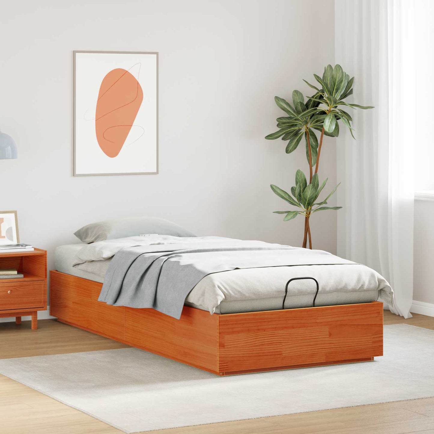 Ottoman Bed Frame Wax Brown 90 x 200 cm Solid Pine Wood