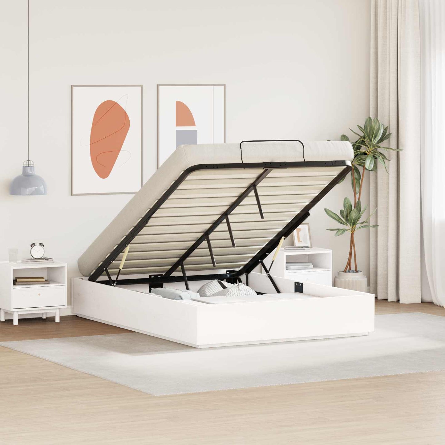 Ottoman Bed Frame White 140 x 190 cm Solid Pine Wood