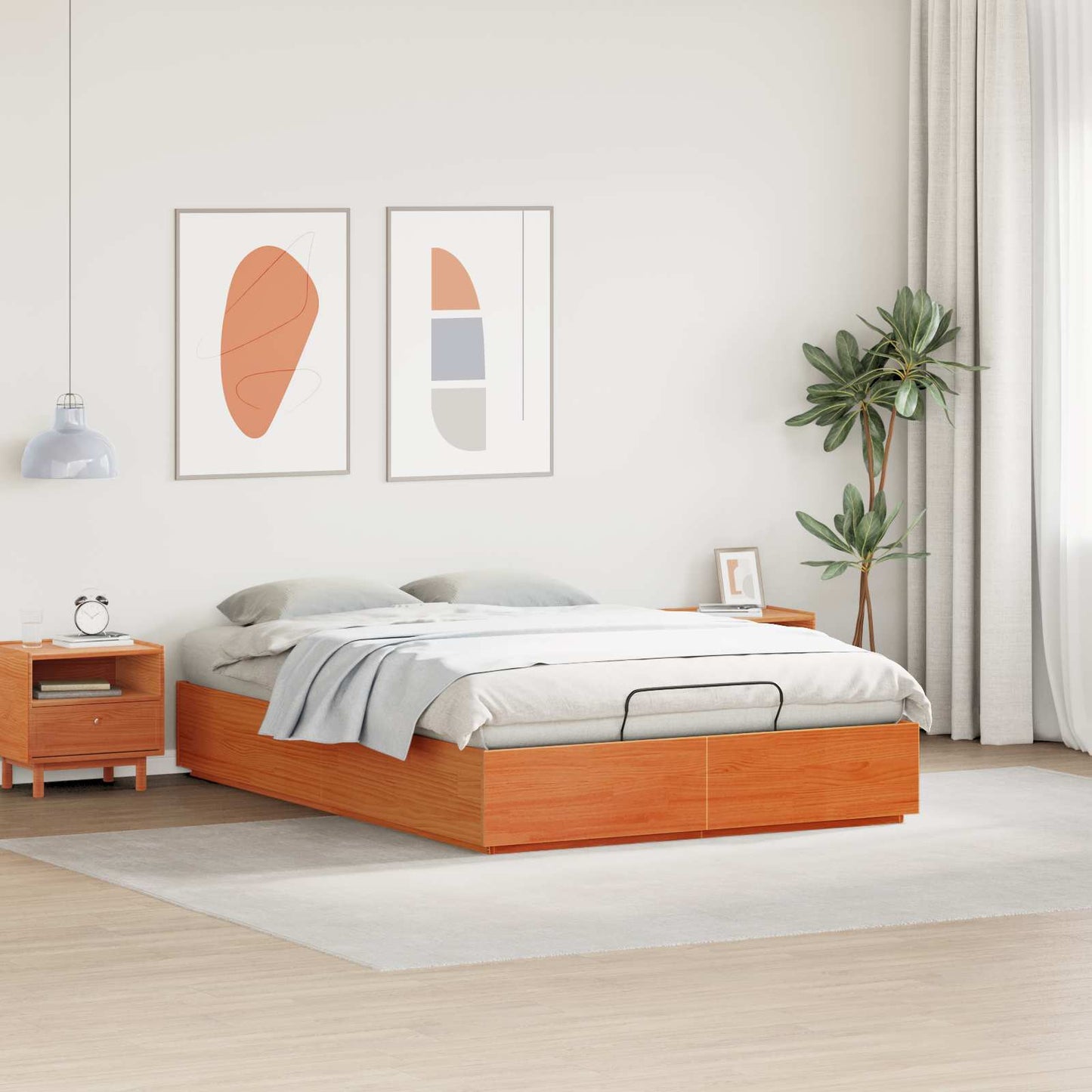 Ottoman Bed Frame Wax Brown 150 x 200 cm Solid Pine Wood