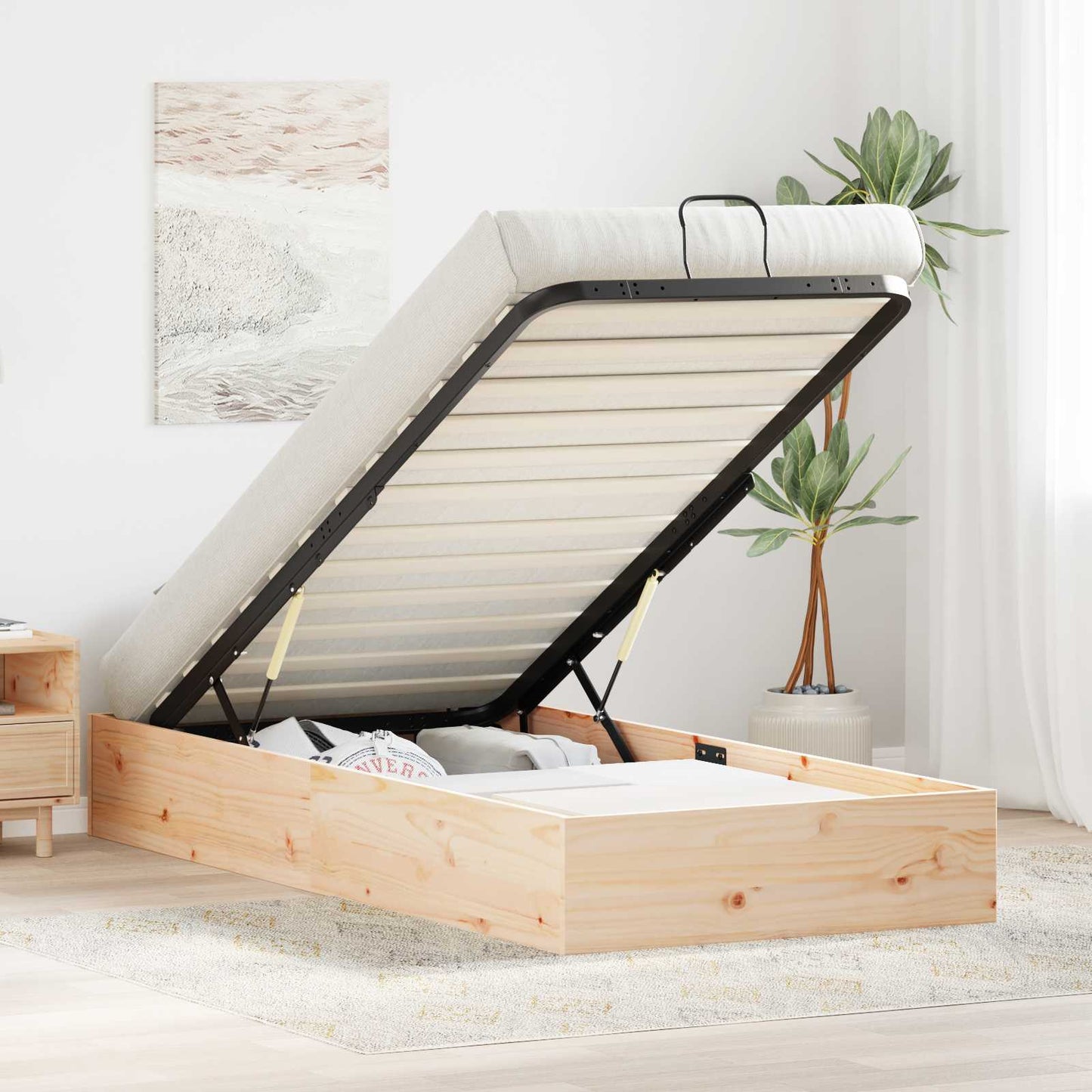 Ottoman Bed Frame with Storage Natural 70 x 190 cm
