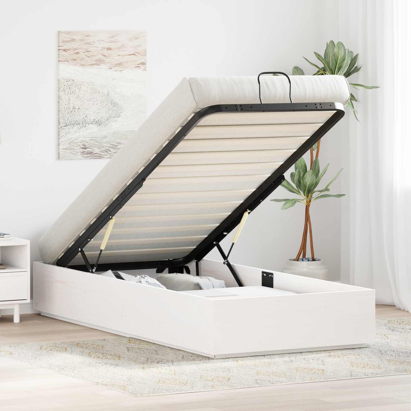 Ottoman Bed Frame with Storage White 90 x 190 cm