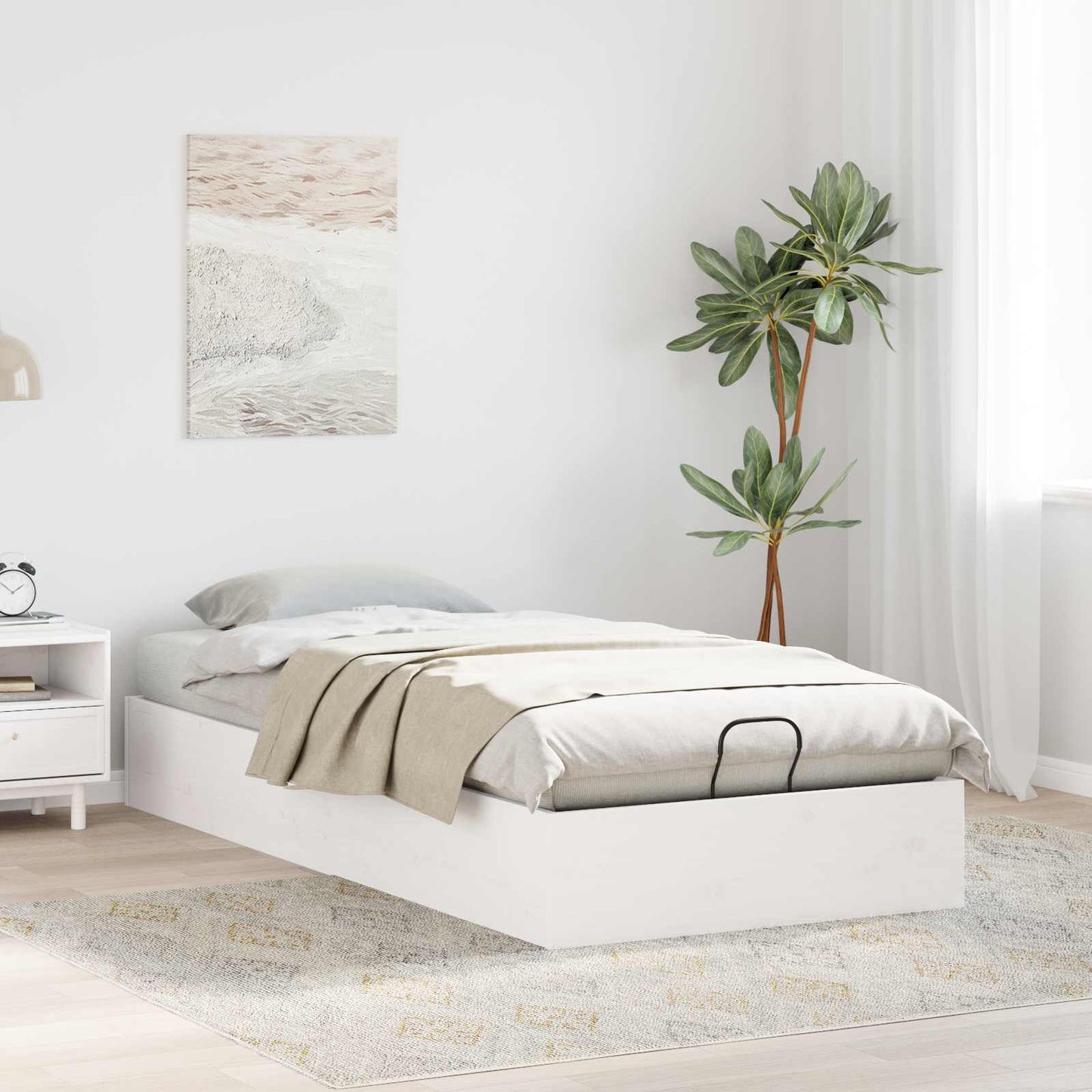 Ottoman Bed Frame with Storage White 90 x 190 cm