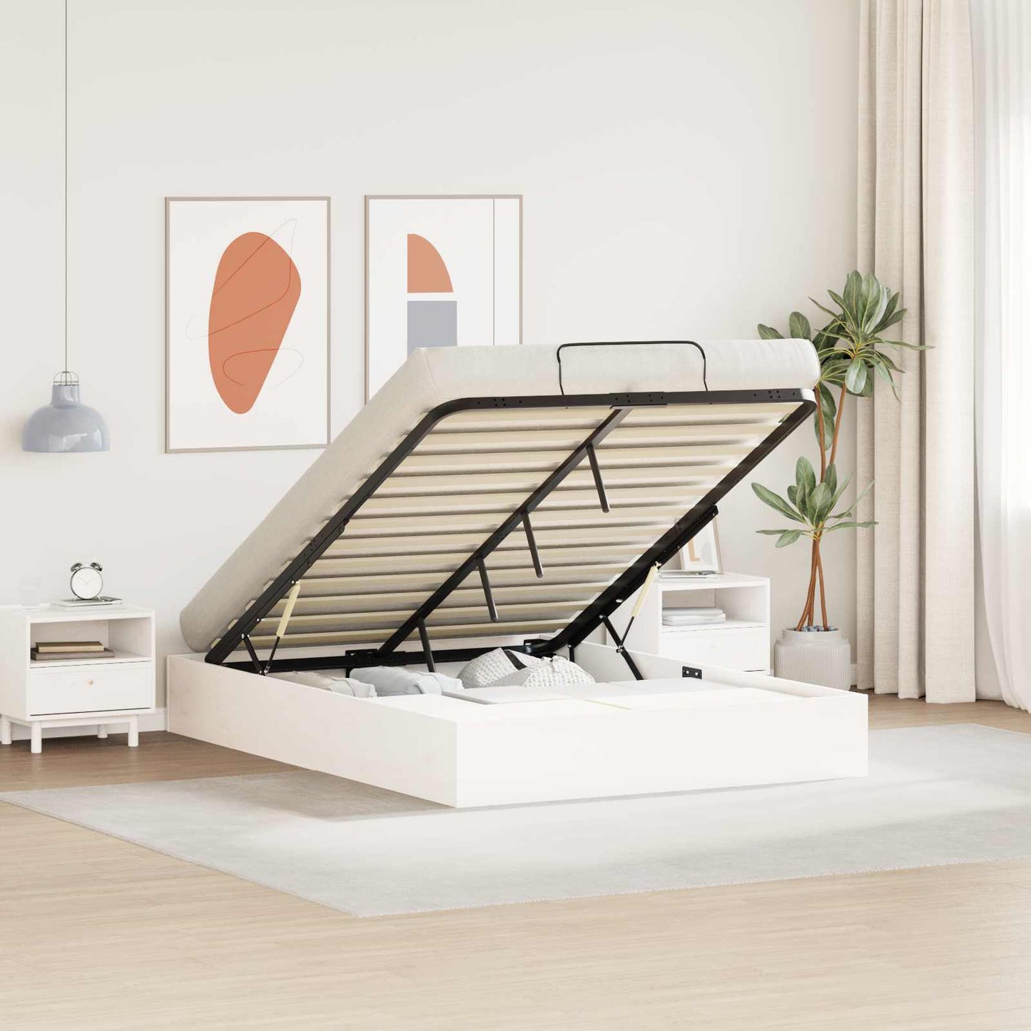 Ottoman Bed Frame with Storage White 135 x 190 cm