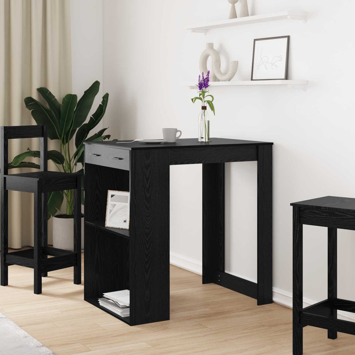 Bar Table Black Oak 102 x 70 x 103.5 cm Engineered Wood