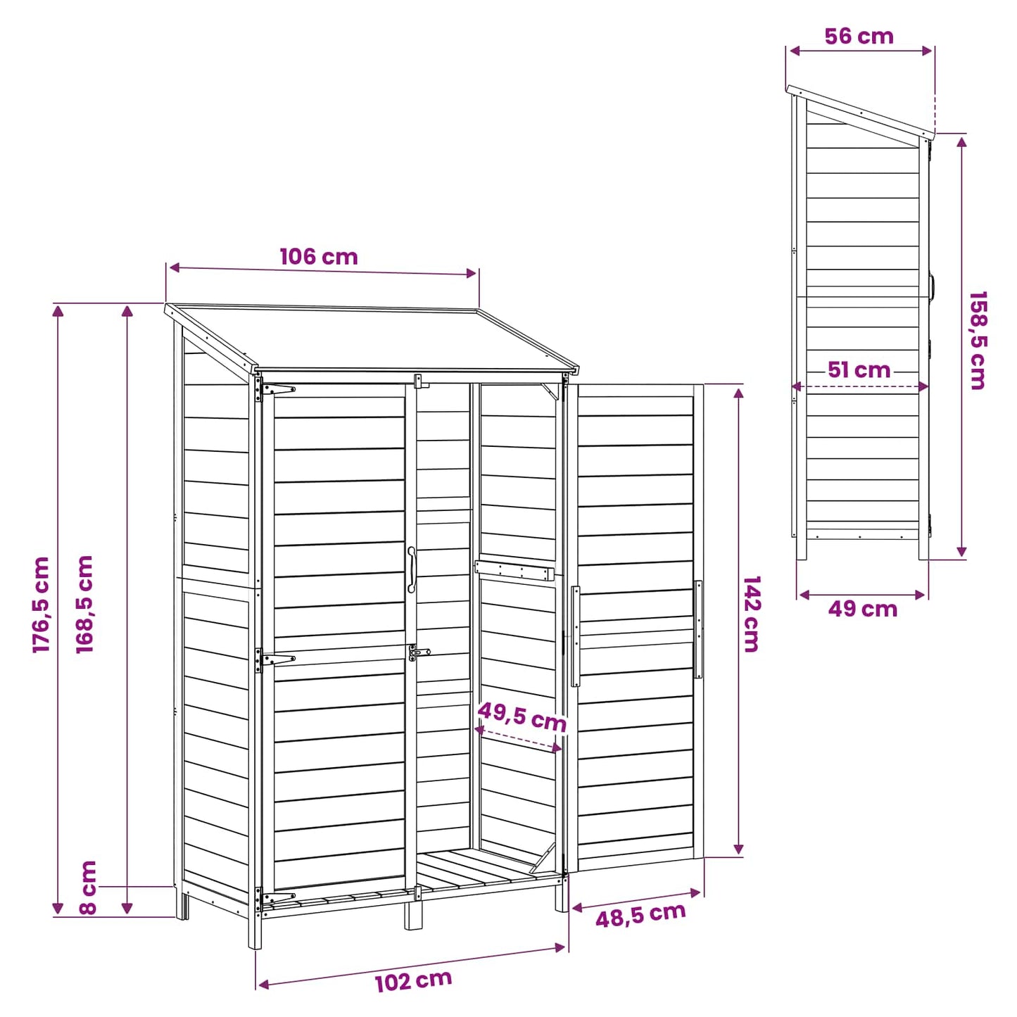 Garden Shed Grey 106.5 x 56 x 176 cm Engineered Wood