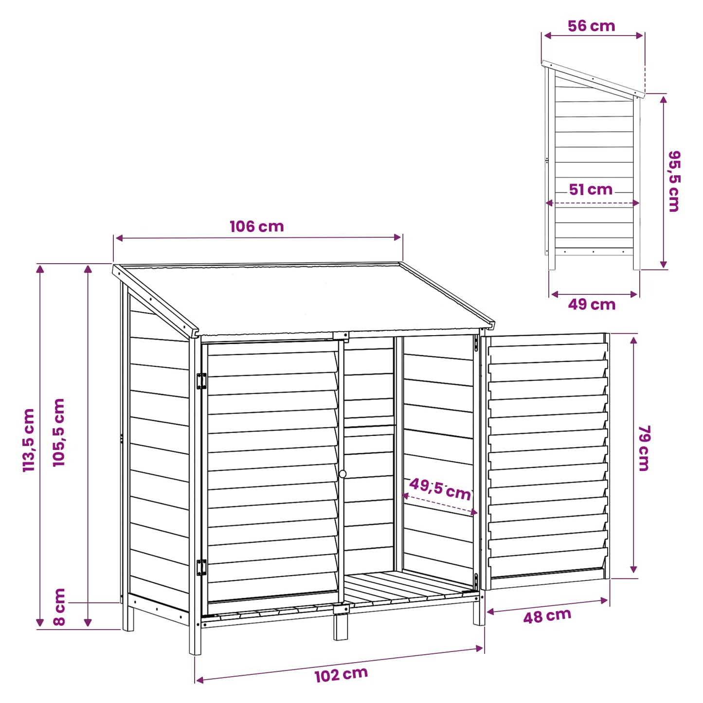 Garden Shed Grey 106 x 56 x 113.5 cm Solid Fir Wood